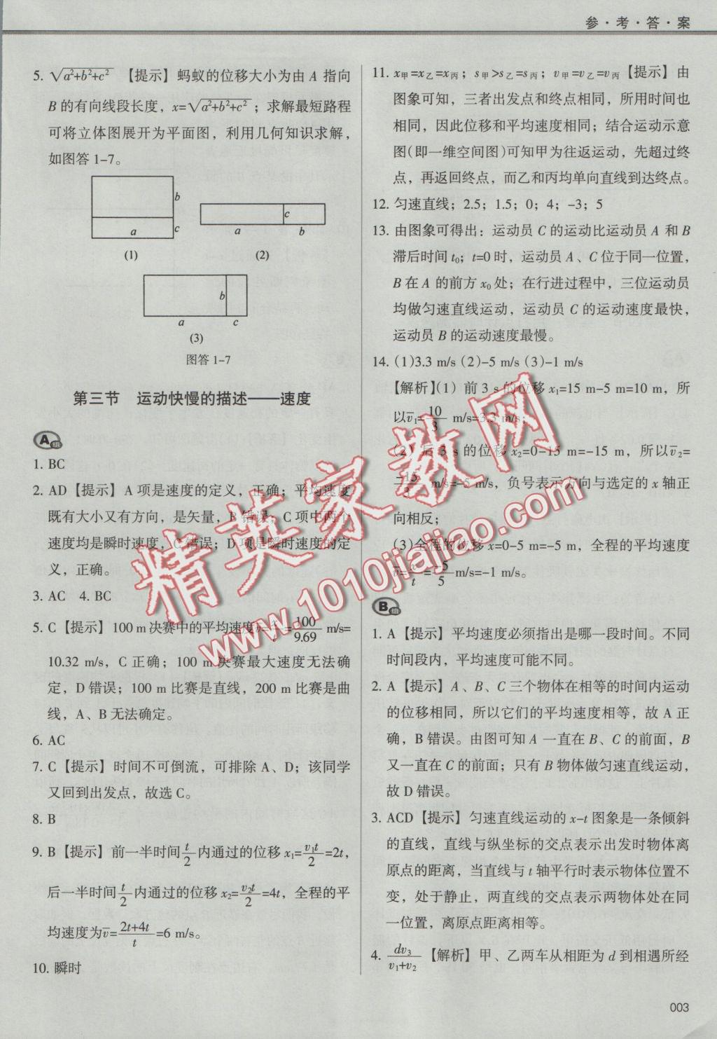 學(xué)習(xí)質(zhì)量監(jiān)測(cè)物理必修1人教版 參考答案第3頁(yè)