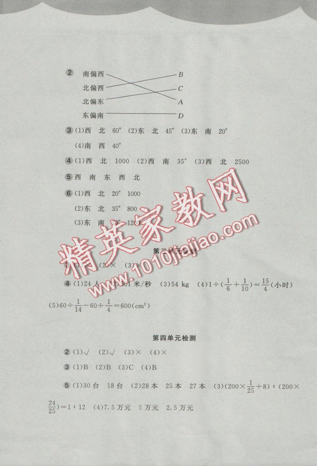 2016年新编基础训练六年级数学上册人教版 参考答案第5页