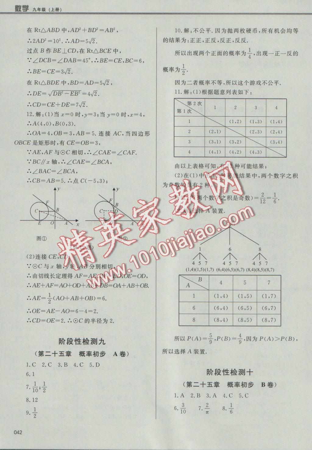 2016年學(xué)習(xí)質(zhì)量監(jiān)測九年級數(shù)學(xué)上冊人教版 參考答案第42頁