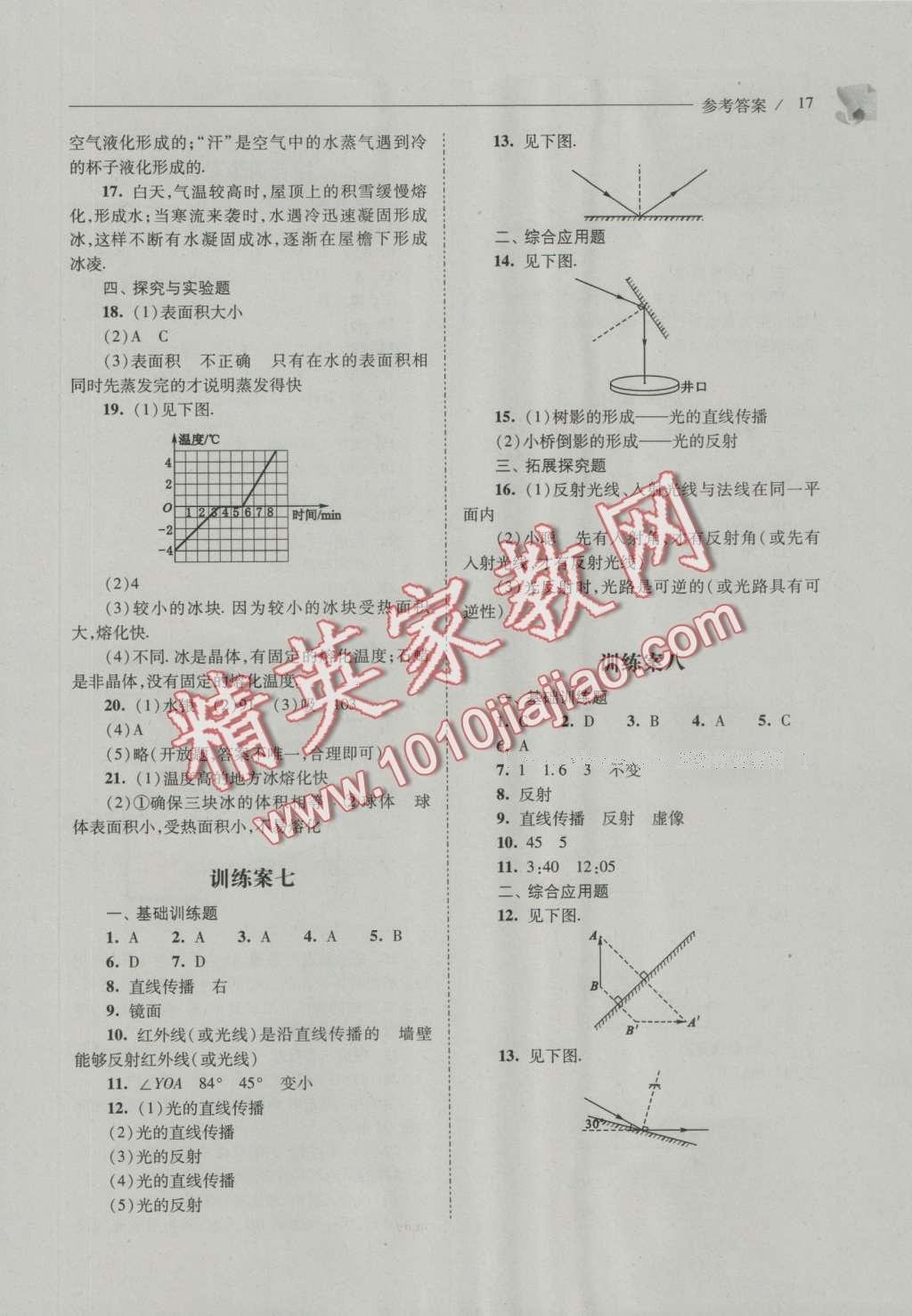 2016年新课程问题解决导学方案八年级物理上册人教版 参考答案第17页