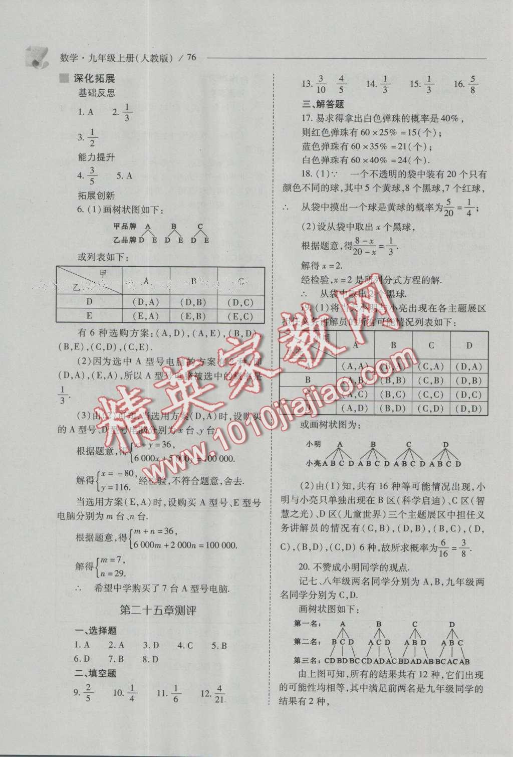 2016年新課程問(wèn)題解決導(dǎo)學(xué)方案九年級(jí)數(shù)學(xué)上冊(cè)人教版 參考答案第90頁(yè)