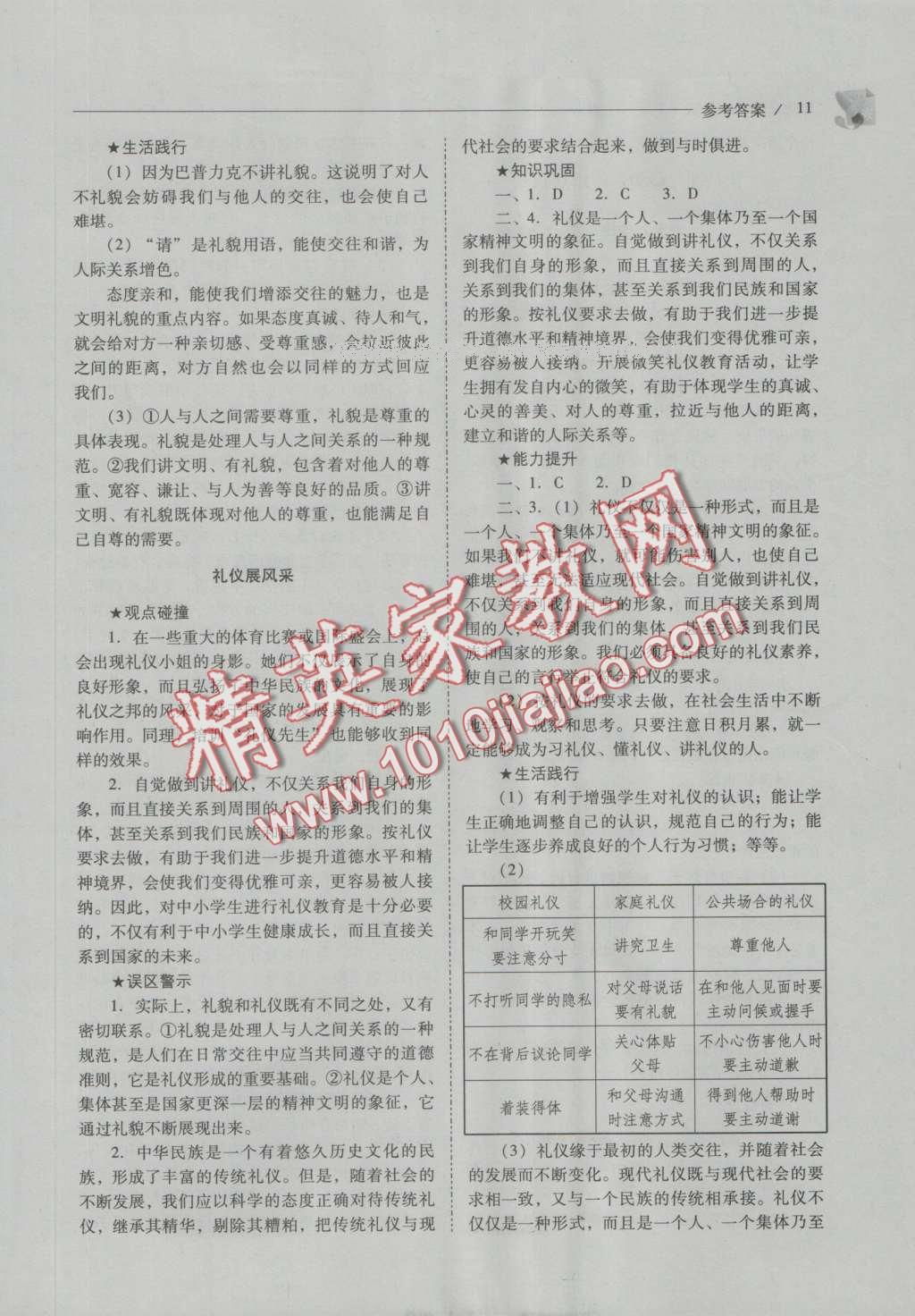 2016年新课程问题解决导学方案八年级思想品德上册人教版 参考答案第11页