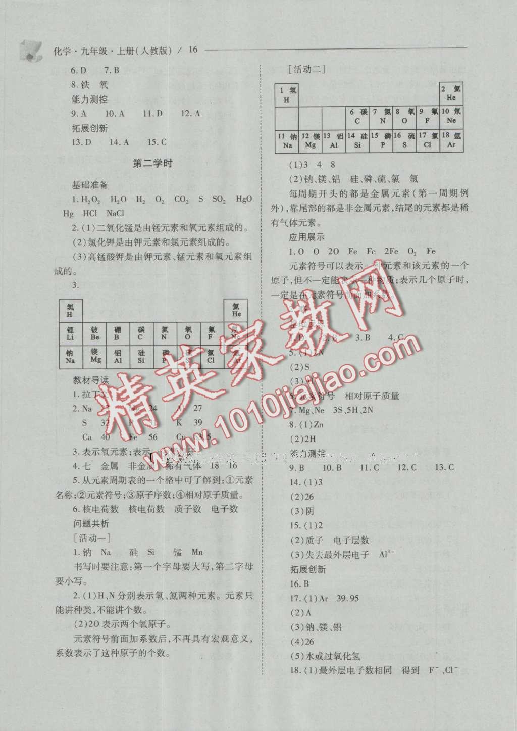 2016年新課程問題解決導(dǎo)學(xué)方案九年級化學(xué)上冊人教版 參考答案第81頁