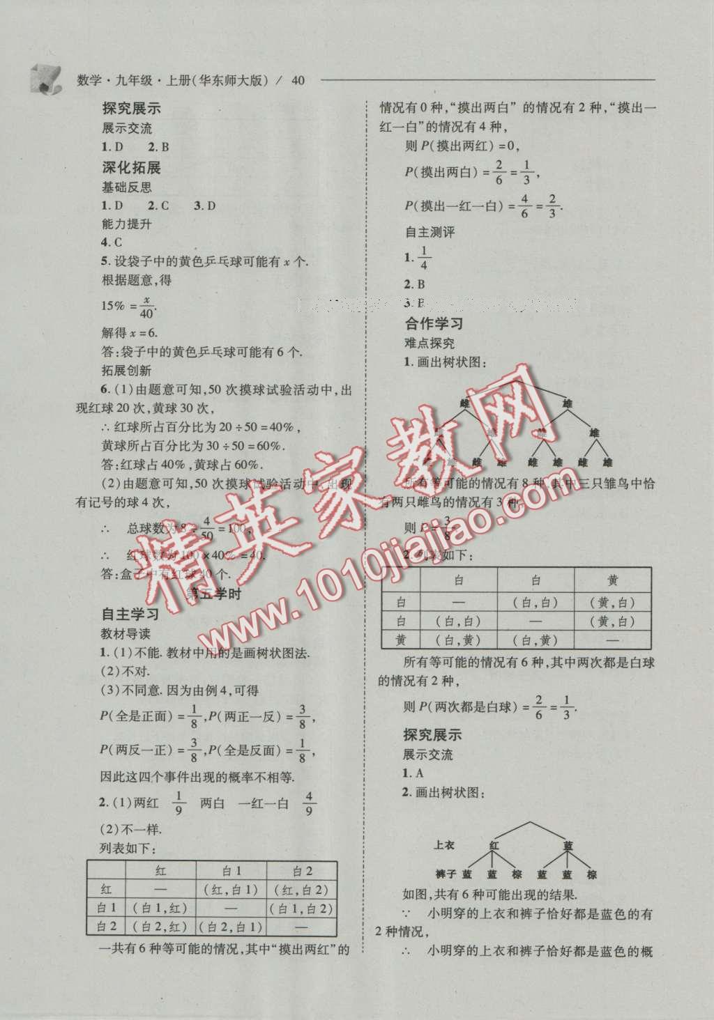 2016年新課程問題解決導(dǎo)學(xué)方案九年級數(shù)學(xué)上冊華東師大版 參考答案第47頁