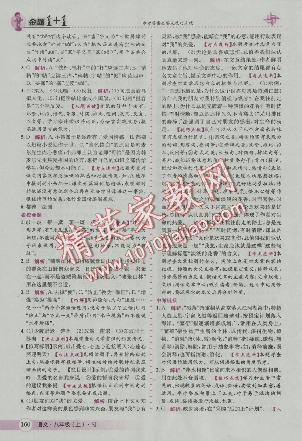 2016年金題1加1八年級(jí)語(yǔ)文上冊(cè)蘇教版 參考答案第12頁(yè)