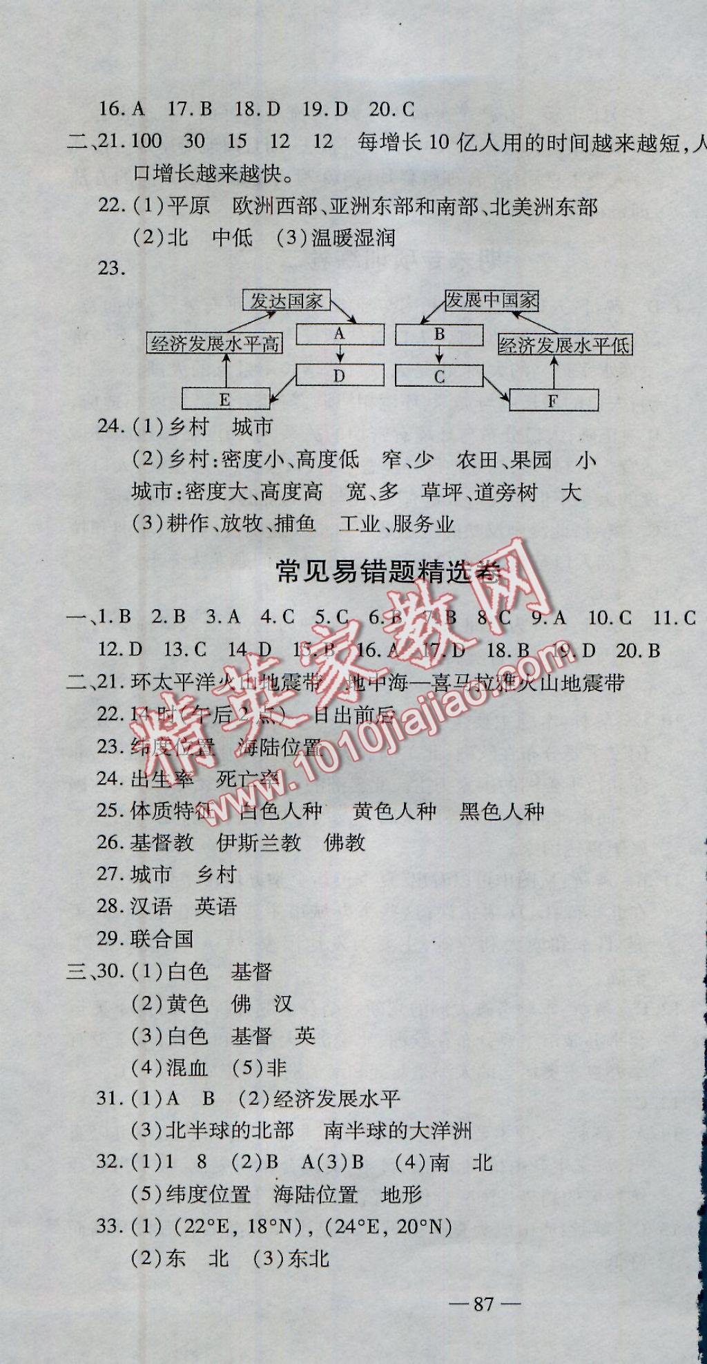 2016年全能闖關(guān)沖刺卷七年級地理上冊人教版 參考答案第10頁