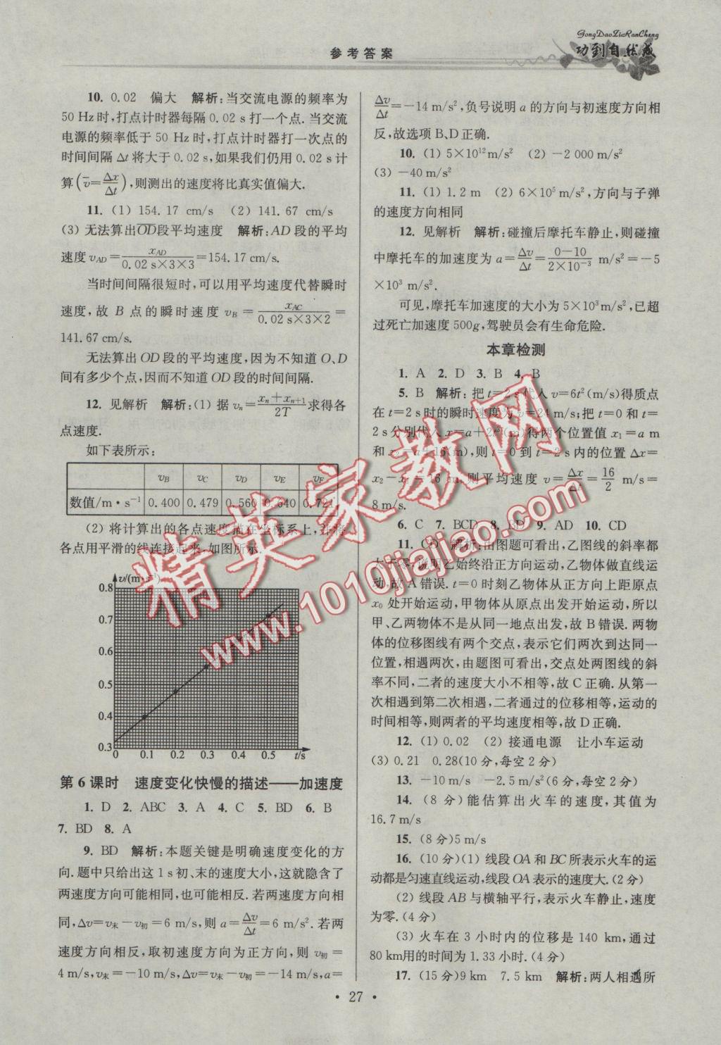 功到自然成課時導學案高中物理必修1通用版 參考答案第27頁