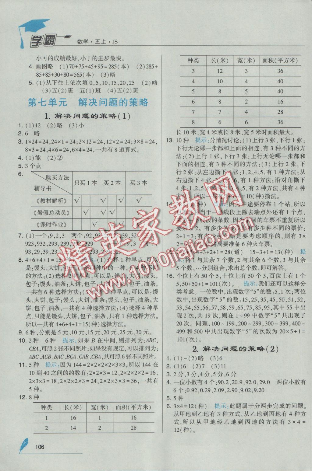 2016年經(jīng)綸學(xué)典學(xué)霸五年級(jí)數(shù)學(xué)上冊(cè)江蘇版 參考答案第14頁(yè)