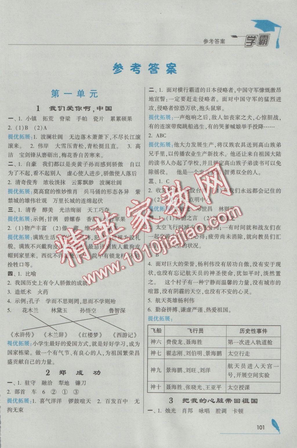 2016年經(jīng)綸學(xué)典學(xué)霸六年級(jí)語(yǔ)文上冊(cè)江蘇版 參考答案第1頁(yè)