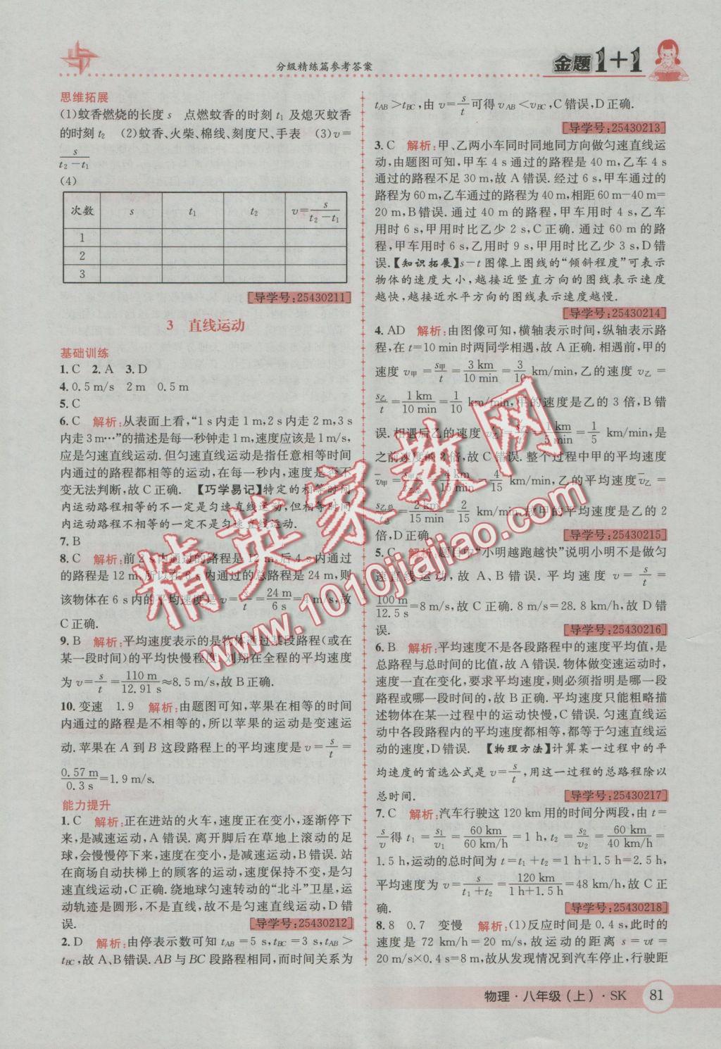2016年金題1加1八年級(jí)物理上冊(cè)蘇科版 參考答案第21頁(yè)