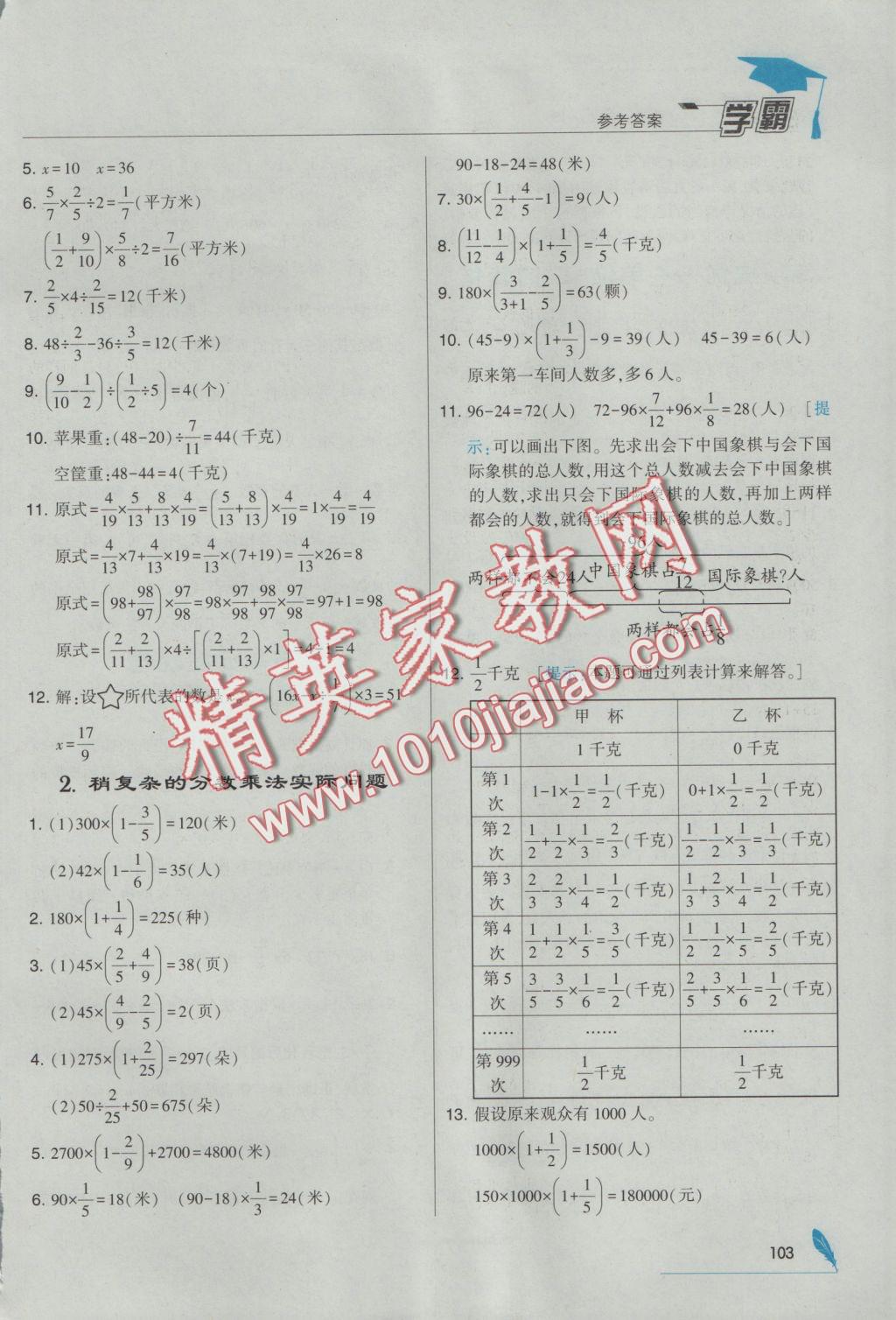 2016年經(jīng)綸學典學霸六年級數(shù)學上冊江蘇版 參考答案第15頁