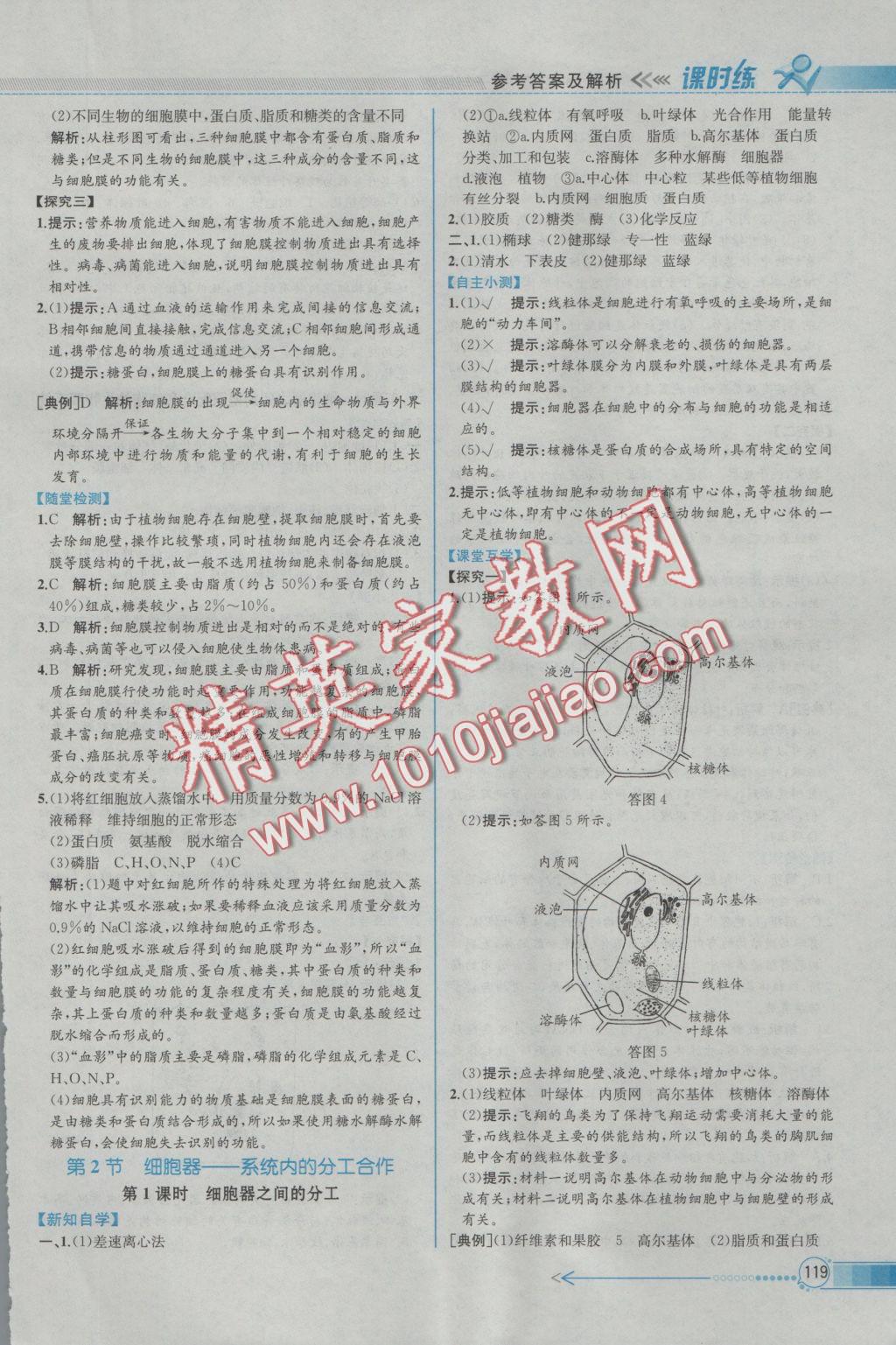 同步導(dǎo)學(xué)案課時(shí)練生物必修1人教版 參考答案第9頁(yè)