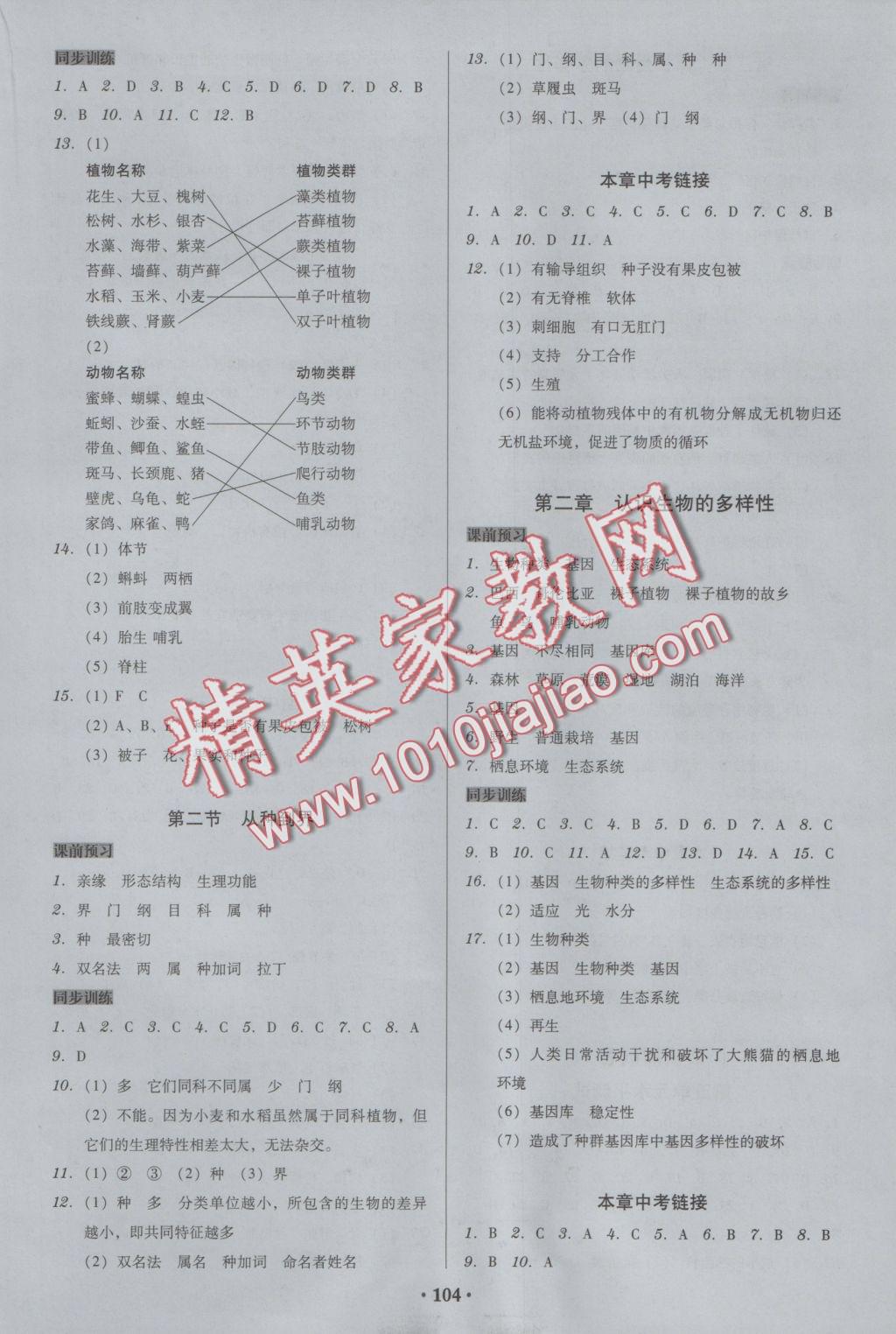 2016年百年學(xué)典廣東學(xué)導(dǎo)練八年級生物學(xué)上冊人教版 參考答案第6頁