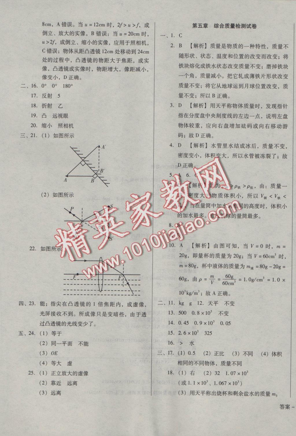 2016年胜券在握打好基础金牌作业本八年级物理上册沪科版 参考答案第21页