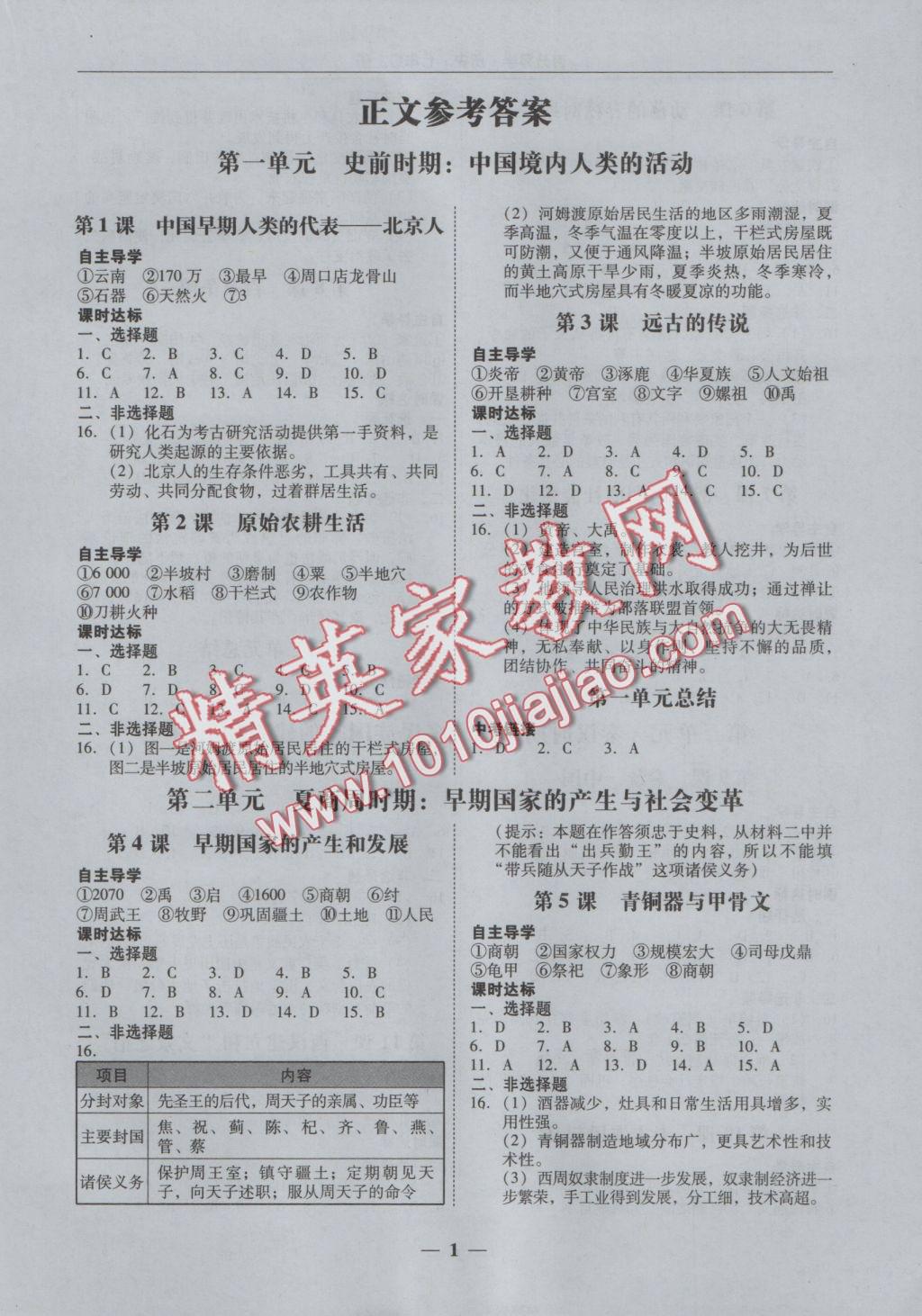 2016年易百分百分導(dǎo)學(xué)七年級歷史上冊 參考答案第1頁