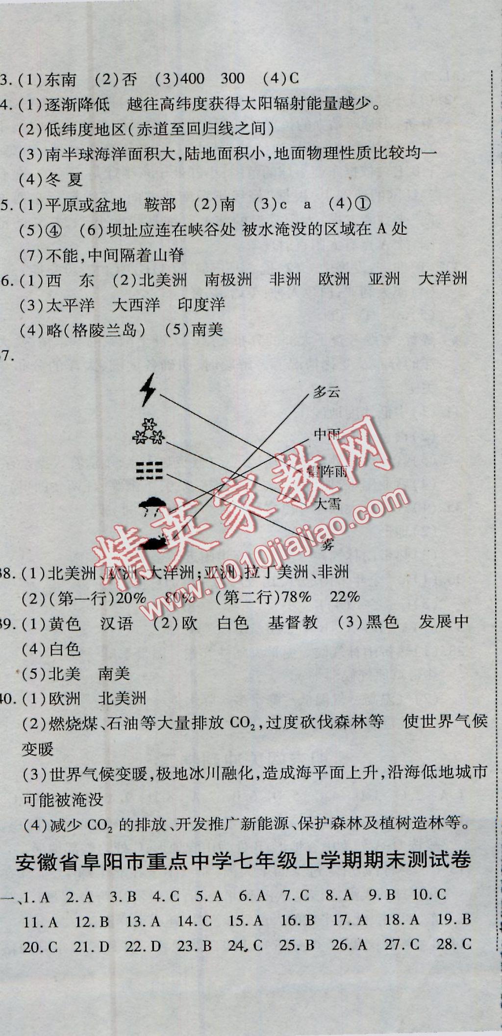 2016年全能闯关冲刺卷七年级地理上册人教版 参考答案第17页