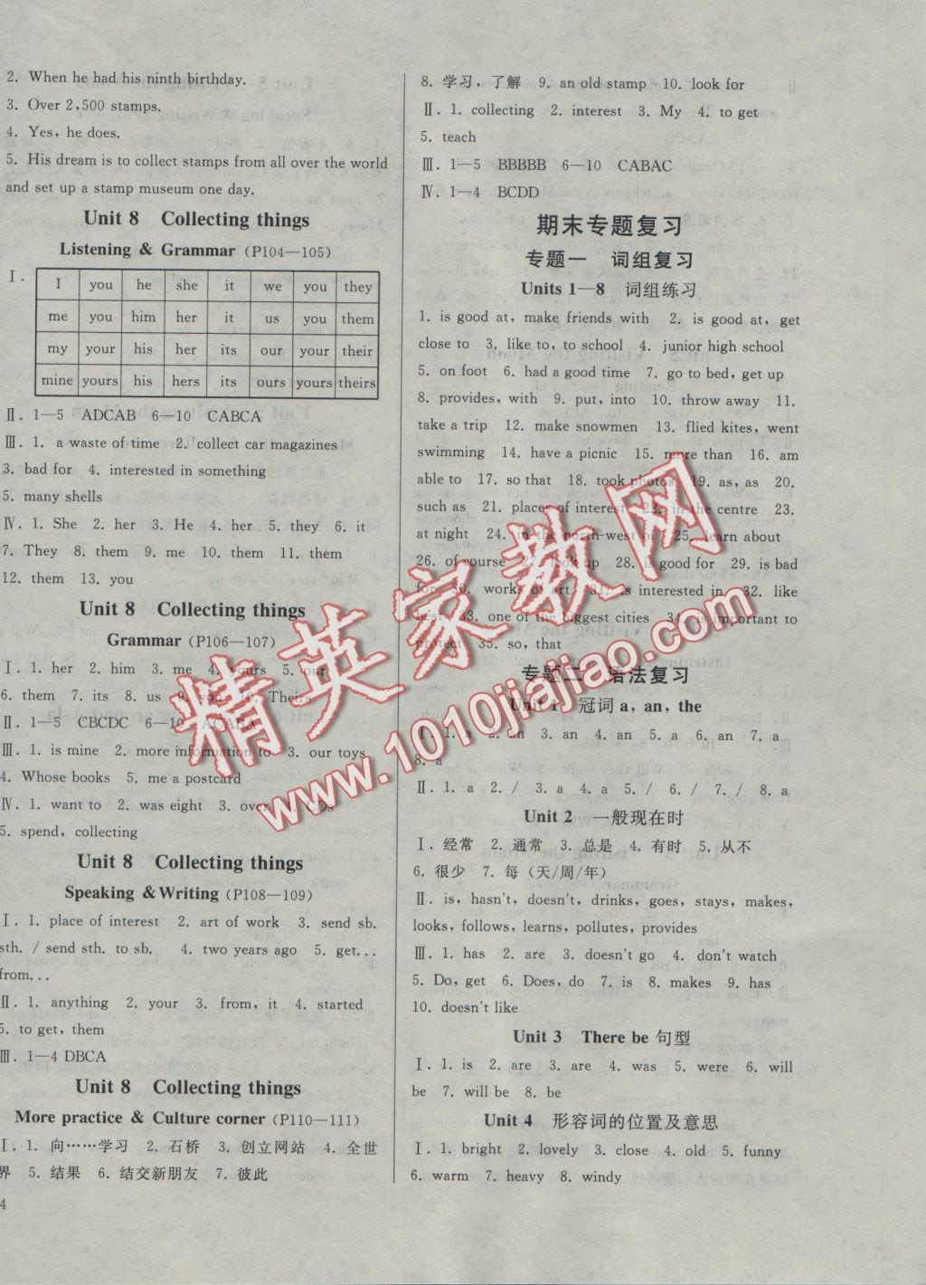 2016年勝券在握打好基礎(chǔ)金牌作業(yè)本八年級(jí)英語上冊(cè)滬教版 參考答案第8頁