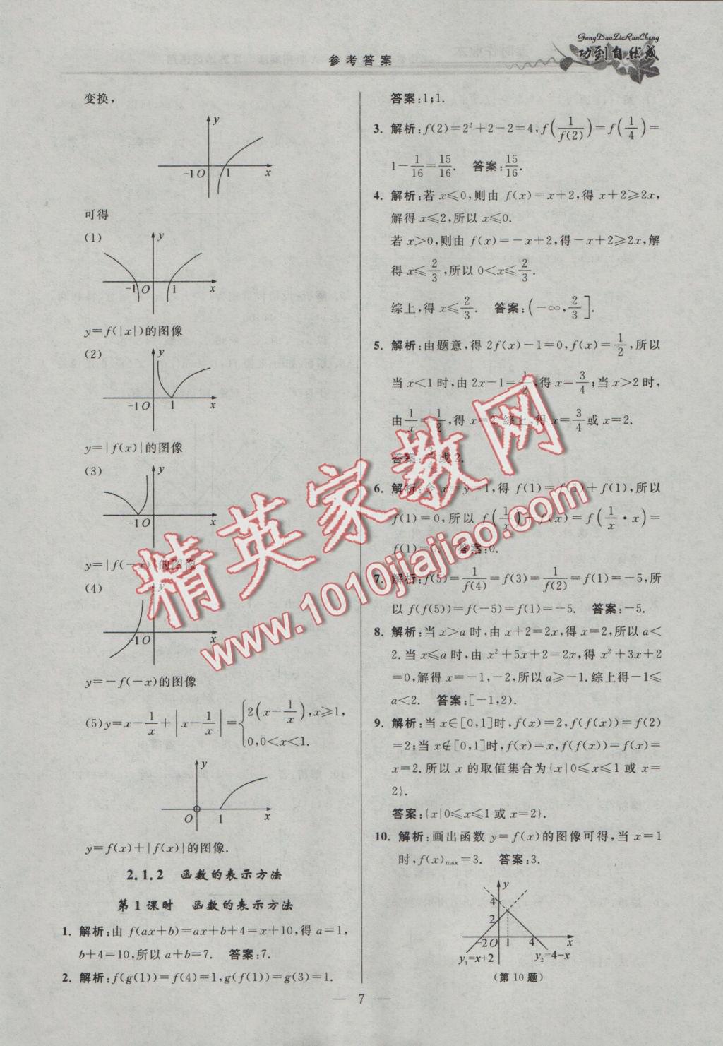 功到自然成課時(shí)導(dǎo)學(xué)案高中數(shù)學(xué)必修1A版拓展版江蘇地區(qū)適用 參考答案第7頁