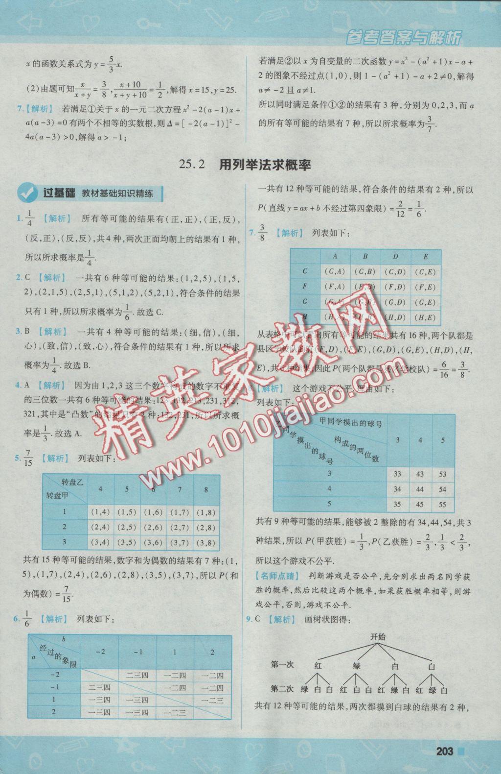 2016年一遍过初中数学九年级上册人教版 参考答案第65页