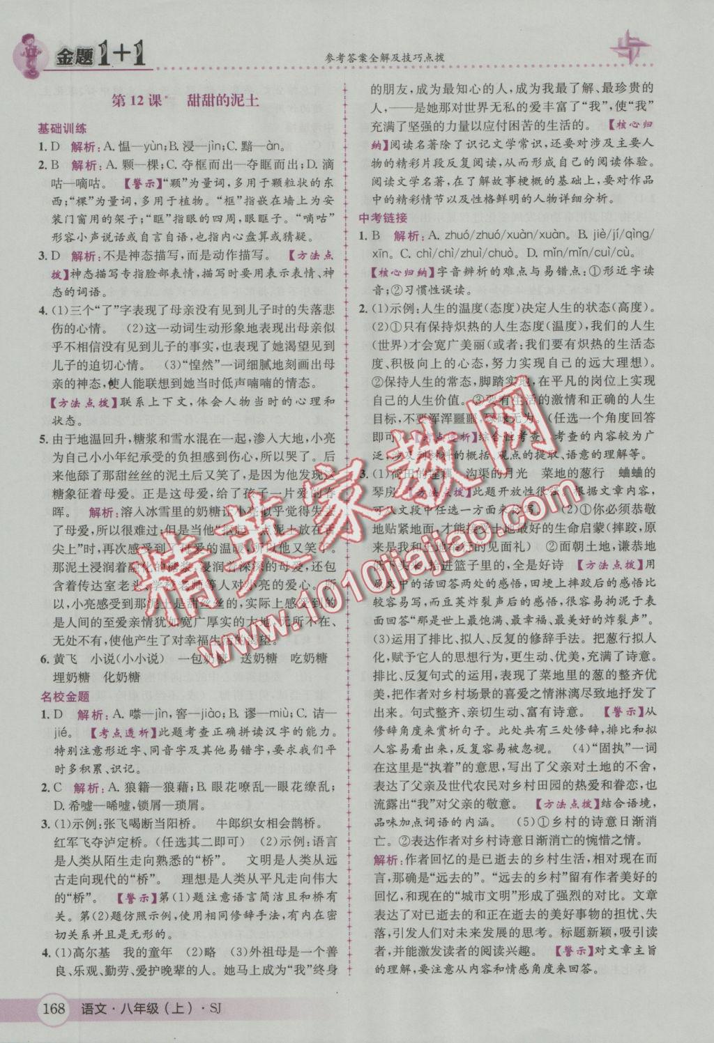 2016年金題1加1八年級(jí)語(yǔ)文上冊(cè)蘇教版 參考答案第20頁(yè)