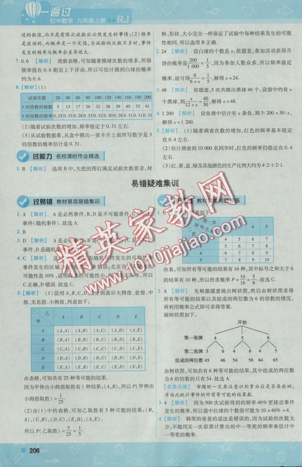 2016年一遍过初中数学九年级上册人教版 参考答案第68页