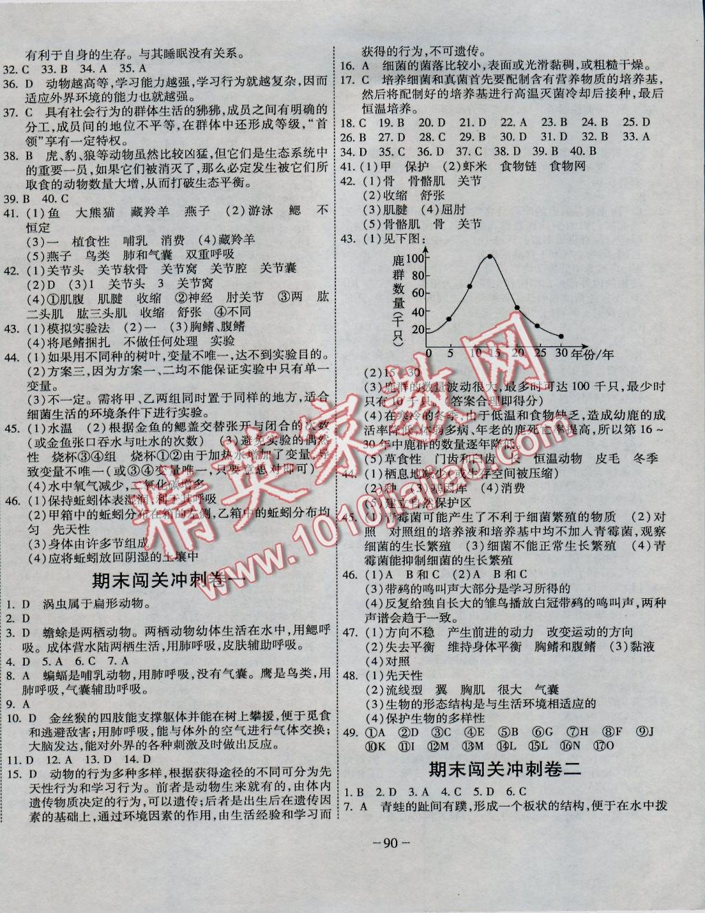 2016年全能闯关冲刺卷八年级生物上册人教版 参考答案第10页