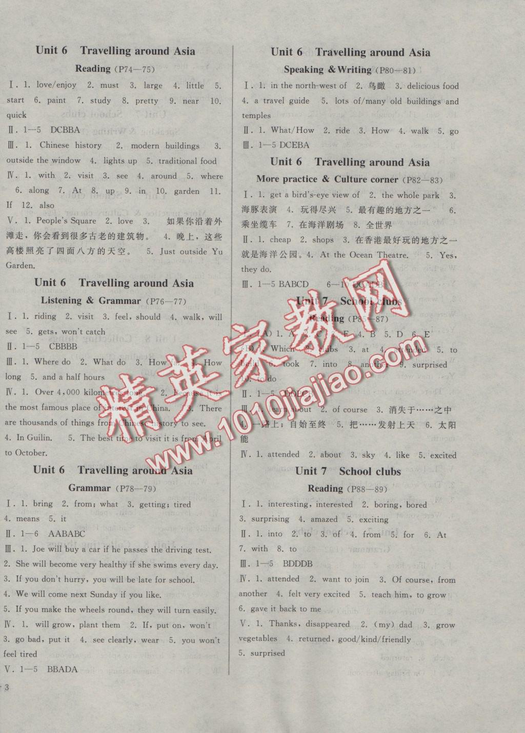 2016年勝券在握打好基礎(chǔ)金牌作業(yè)本七年級(jí)英語(yǔ)上冊(cè)滬教版 參考答案第6頁(yè)