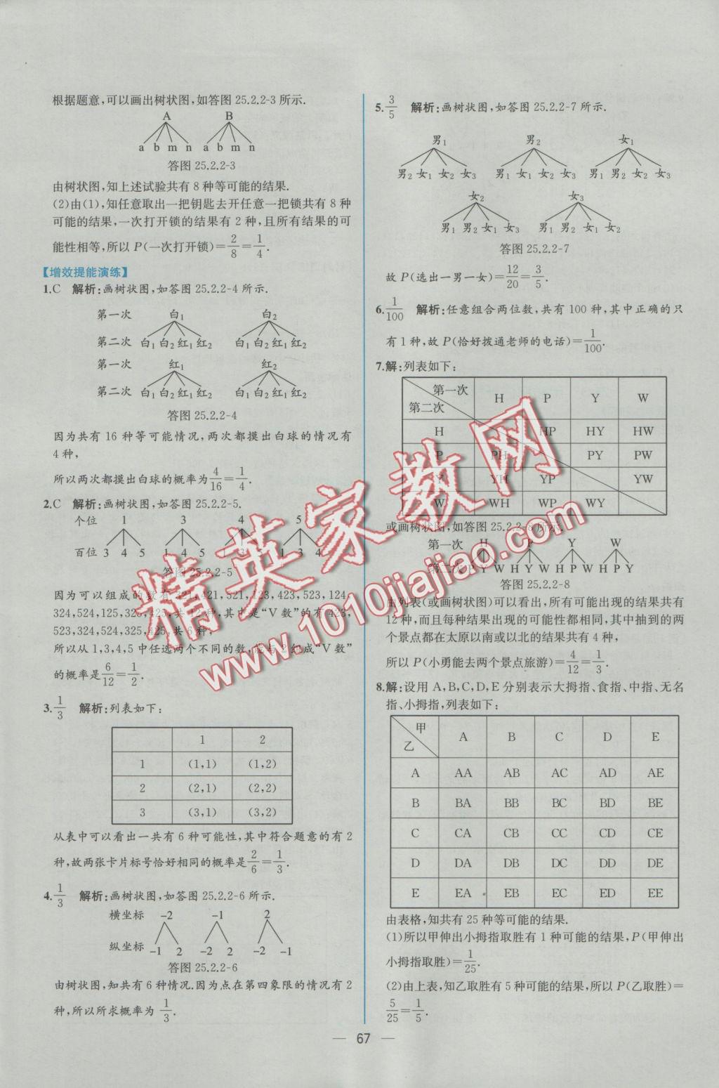 2016年同步导学案课时练九年级数学上册人教版 参考答案第39页