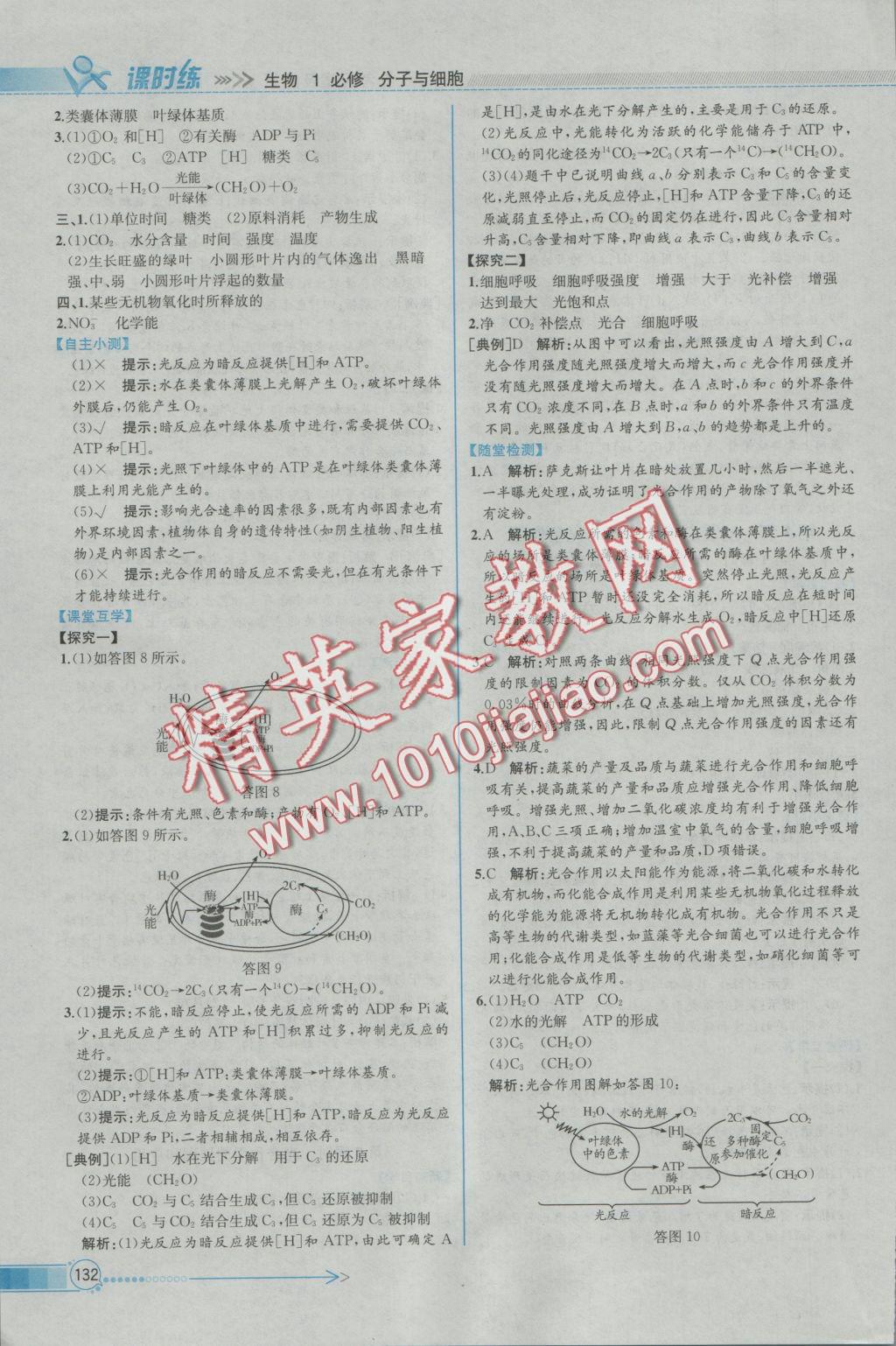 同步導(dǎo)學(xué)案課時練生物必修1人教版 參考答案第22頁