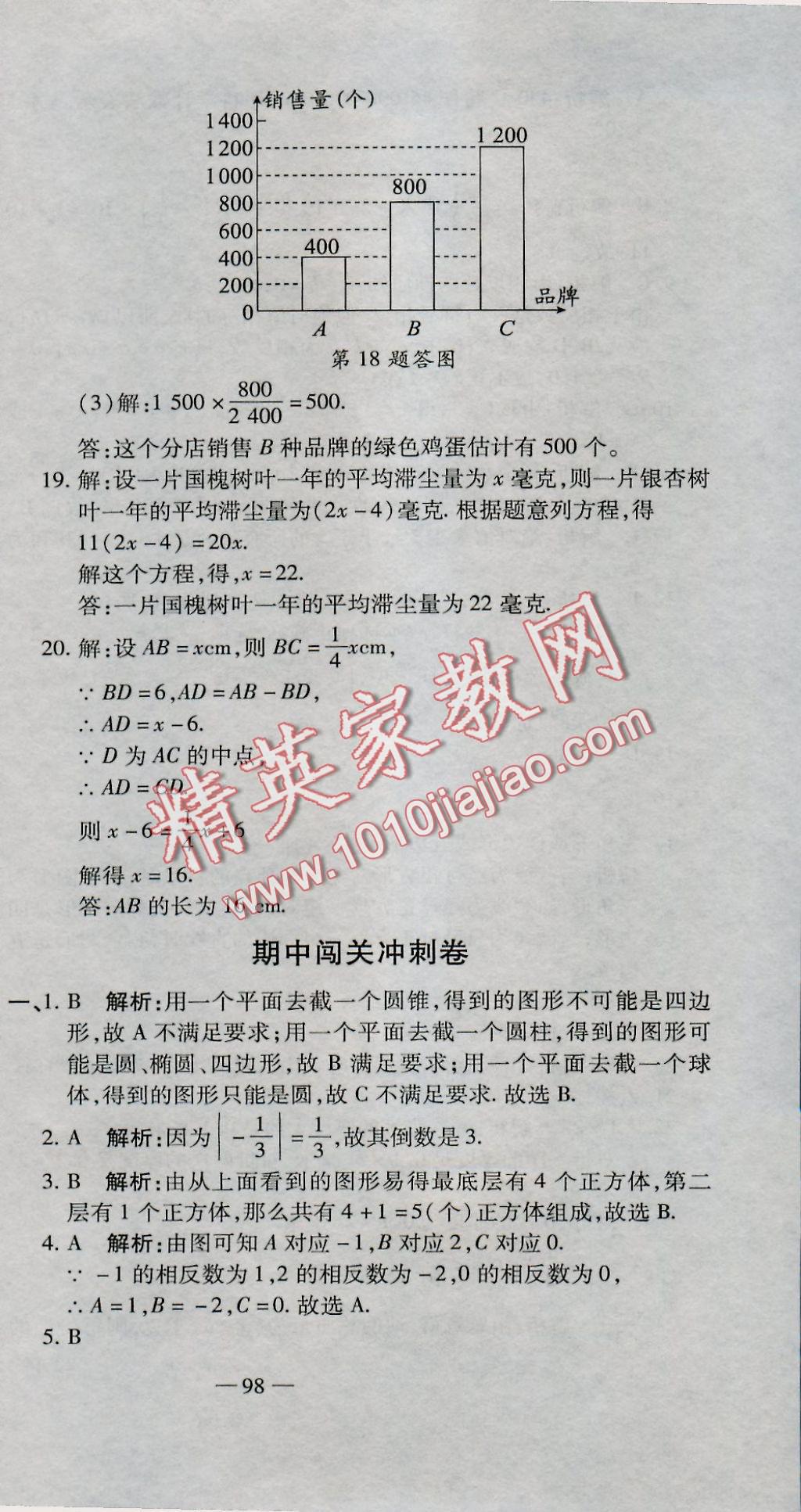 2016年全能闖關(guān)沖刺卷七年級(jí)數(shù)學(xué)上冊(cè)北師大版 參考答案第21頁(yè)