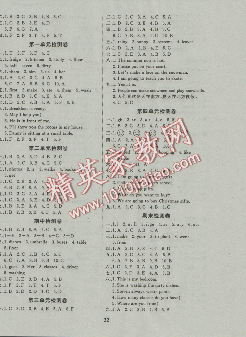 2016年名师测控六年级英语上册冀教版 参考答案第8页