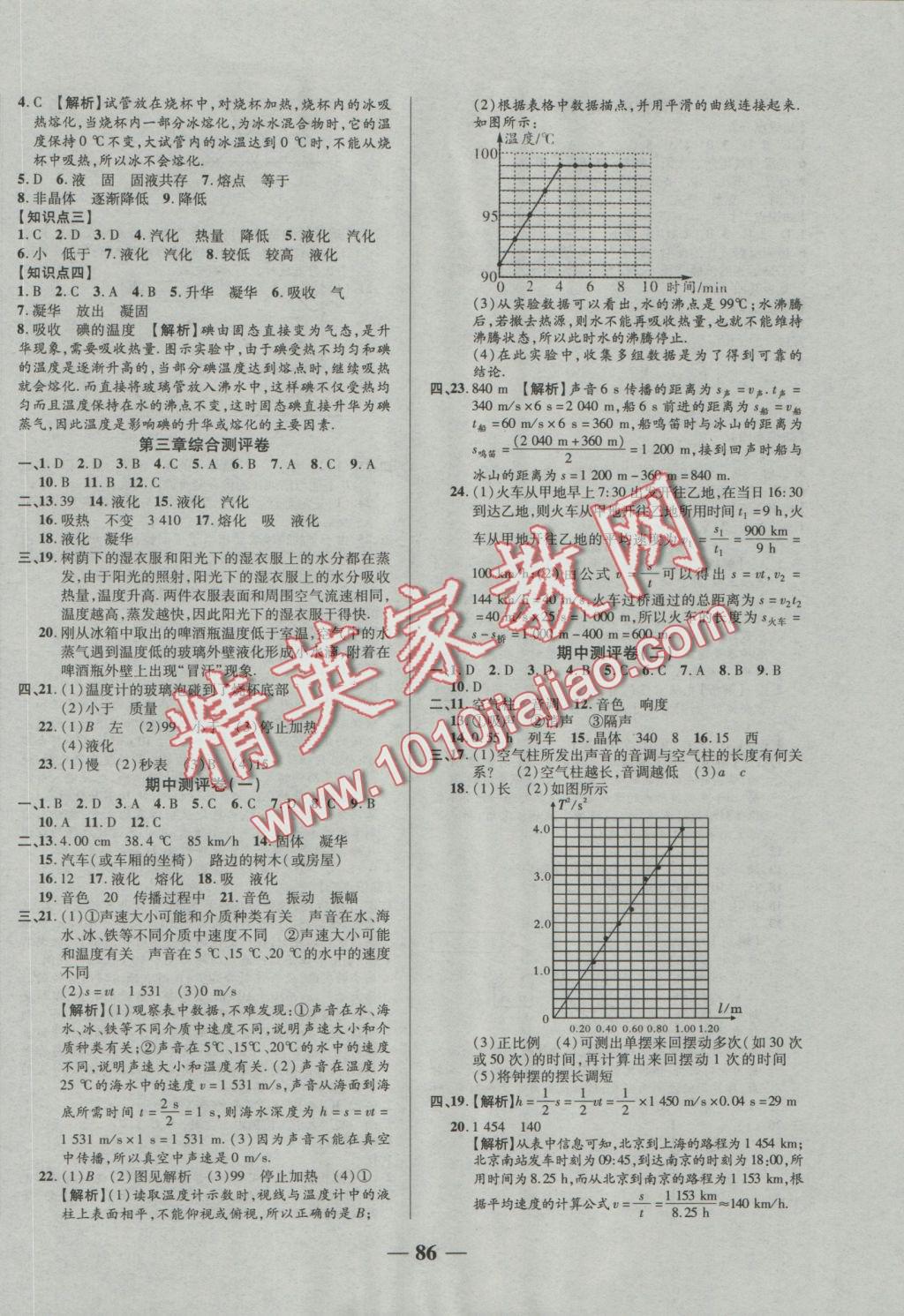 2016年优加全能大考卷八年级物理上册人教版 参考答案第2页