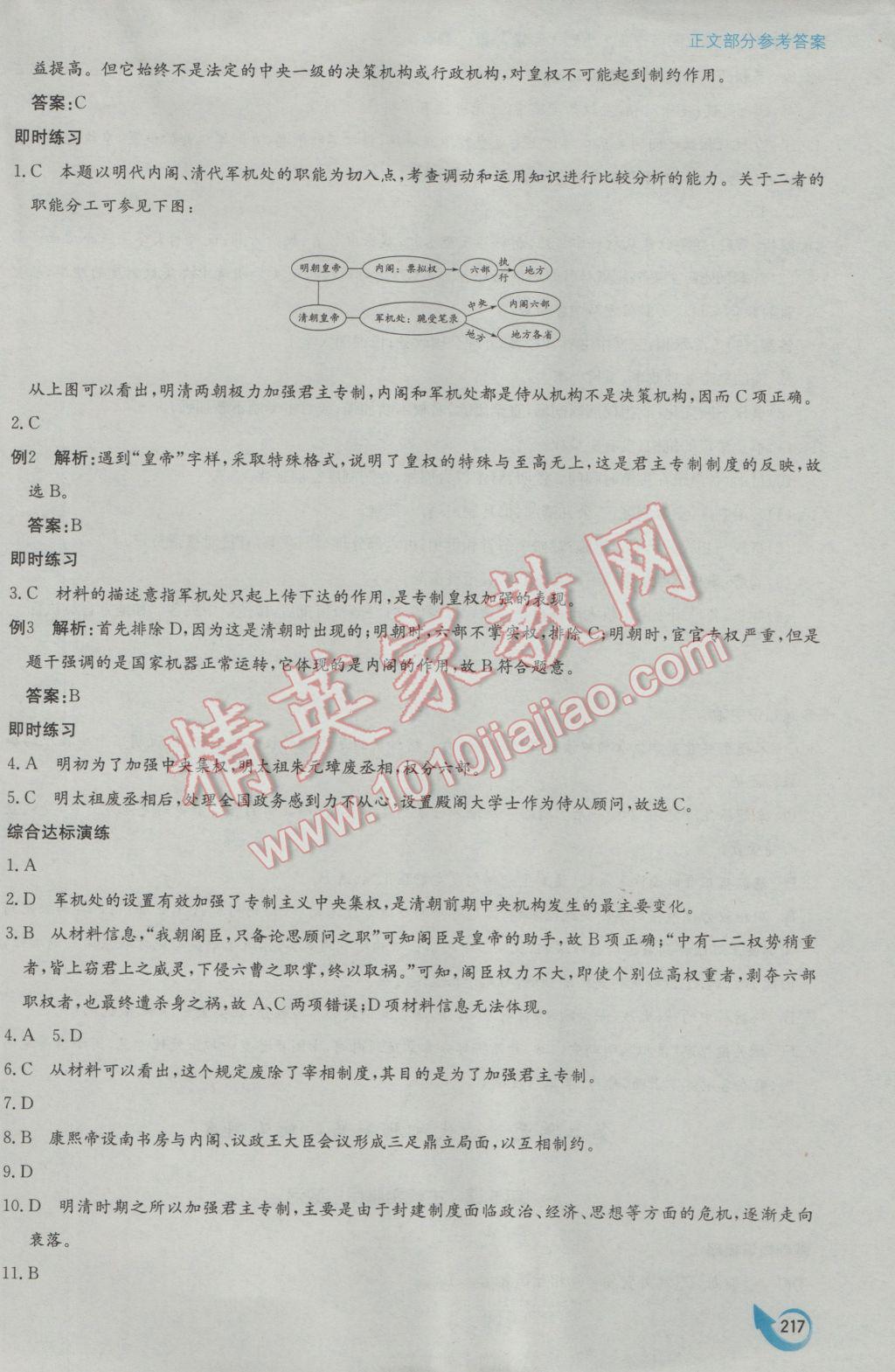 安徽省高中新課標同步作業(yè)歷史必修1人教版黃山書社 參考答案第7頁