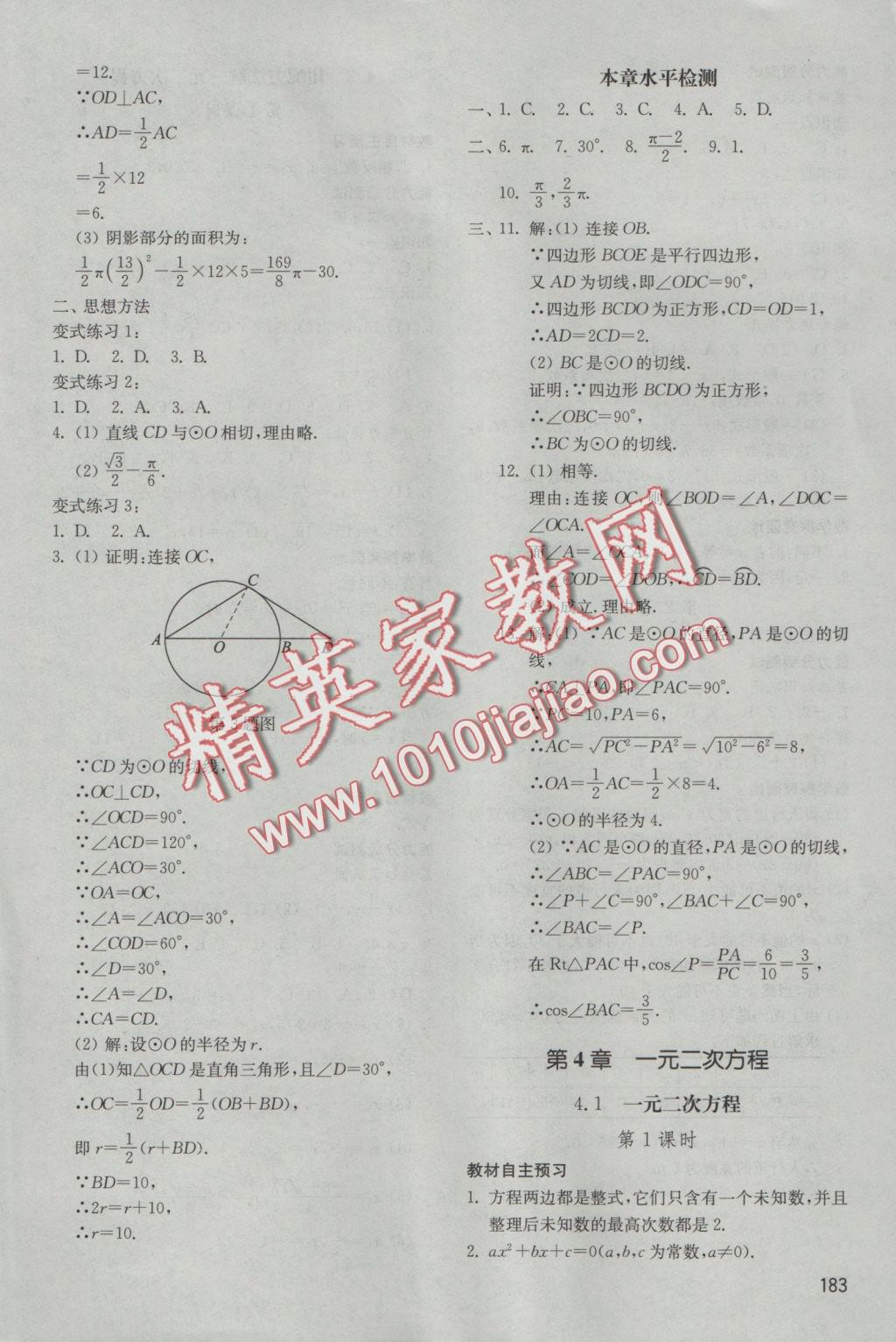 2016年初中基礎訓練九年級數(shù)學上冊青島版山東教育出版社 參考答案第17頁