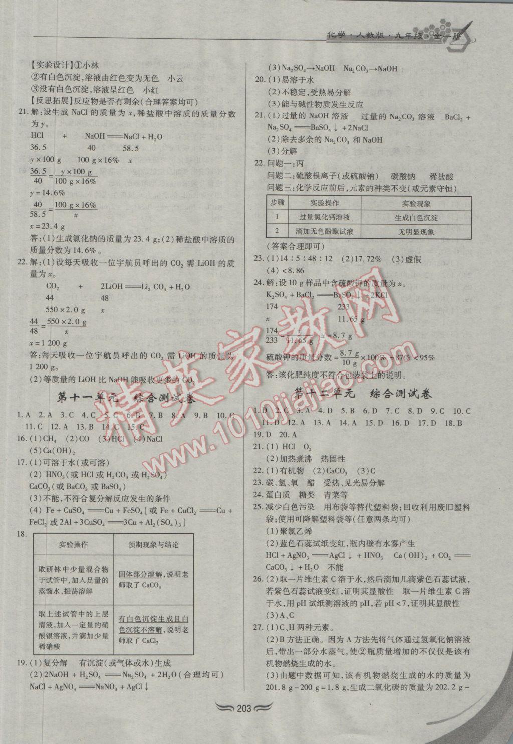 2016年新編綜合練習(xí)九年級(jí)化學(xué)全一冊(cè)人教版 參考答案第15頁(yè)