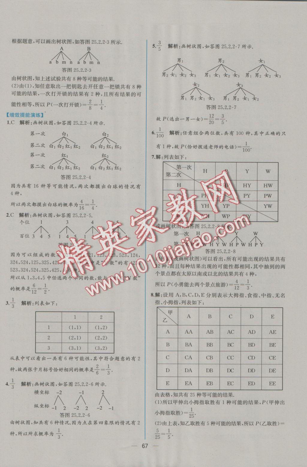 2016年同步导学案课时练九年级数学上册人教版 参考答案第39页