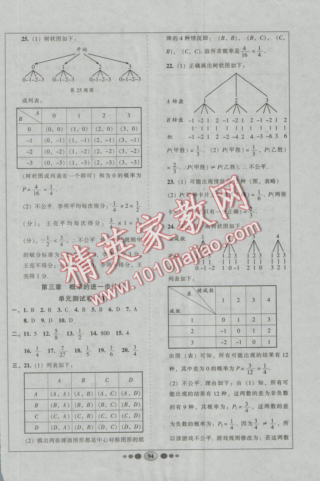 2016年好帮手全程测控九年级数学上册北师大版 参考答案第6页