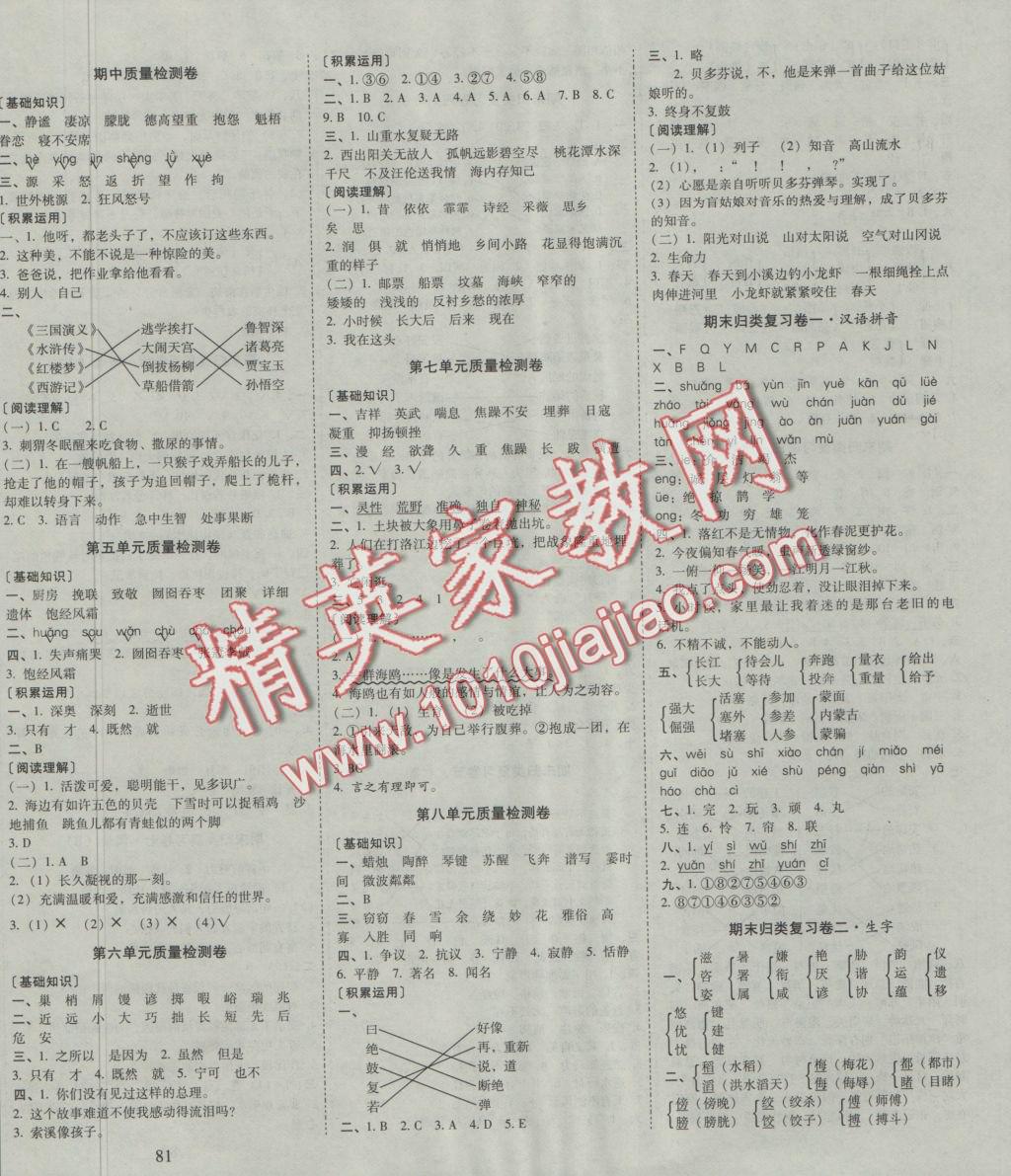 2016年云南師大附小一線名師核心試卷六年級語文上冊人教版 參考答案第2頁