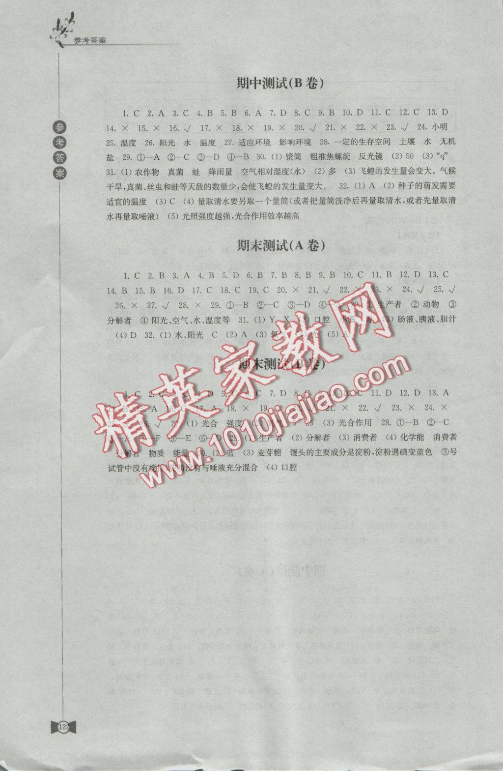 2016年學(xué)習(xí)與評價七年級生物學(xué)上冊蘇科版江蘇鳳凰教育出版社 參考答案第8頁