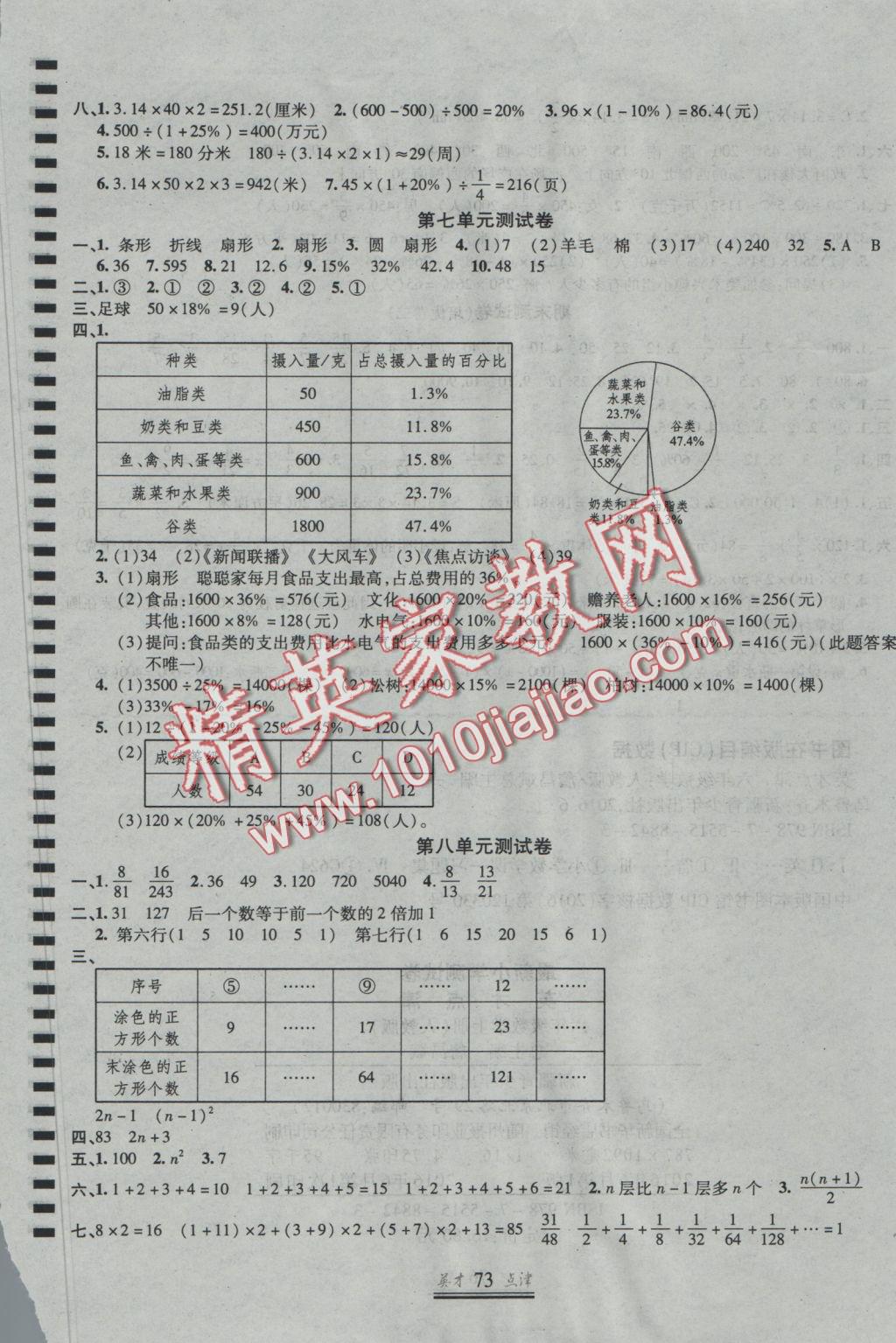 2016年英才点津六年级数学上册人教版 参考答案第5页