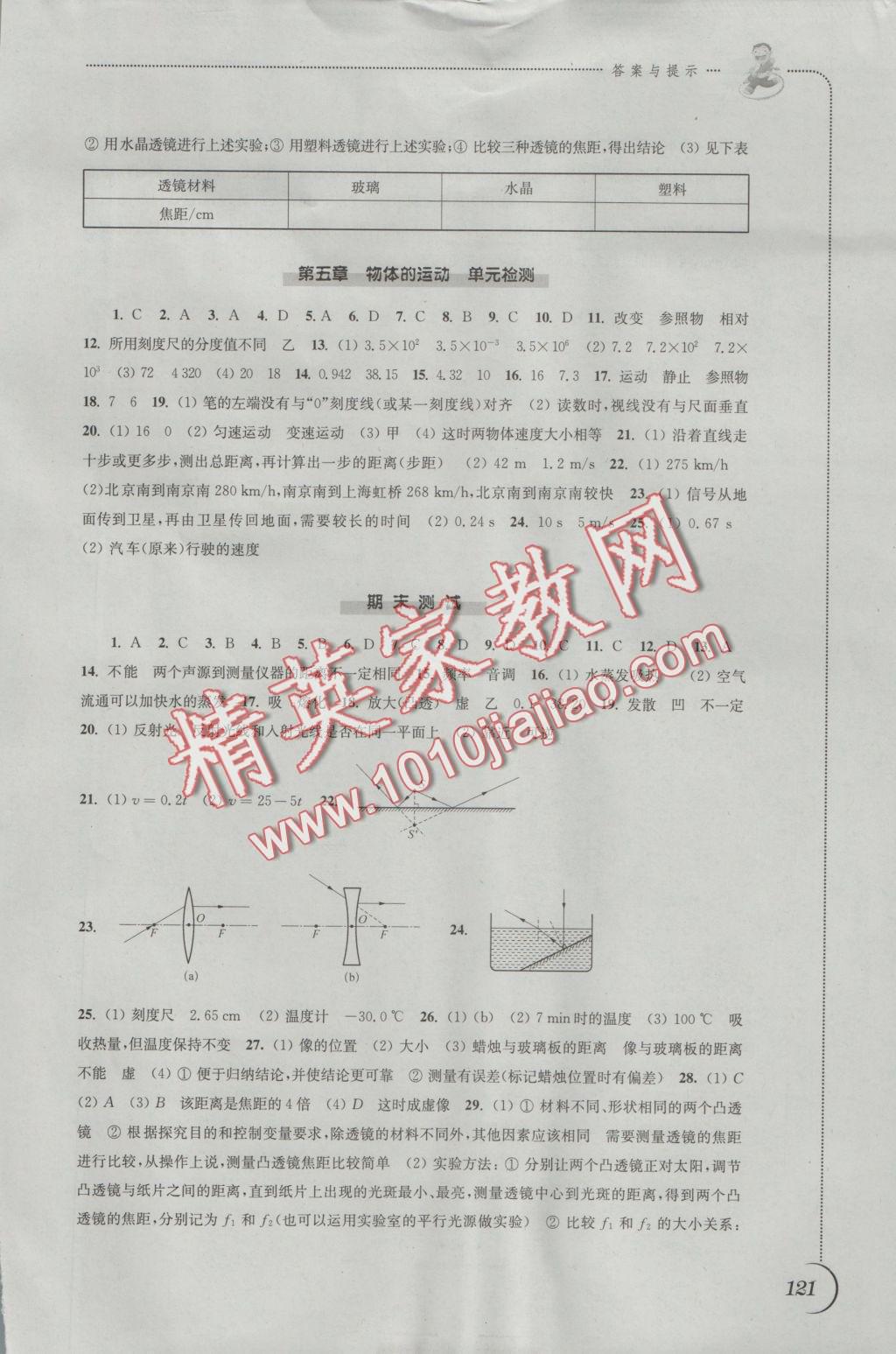 2016年同步練習八年級物理上冊蘇科版江蘇鳳凰科學技術出版社 參考答案第13頁