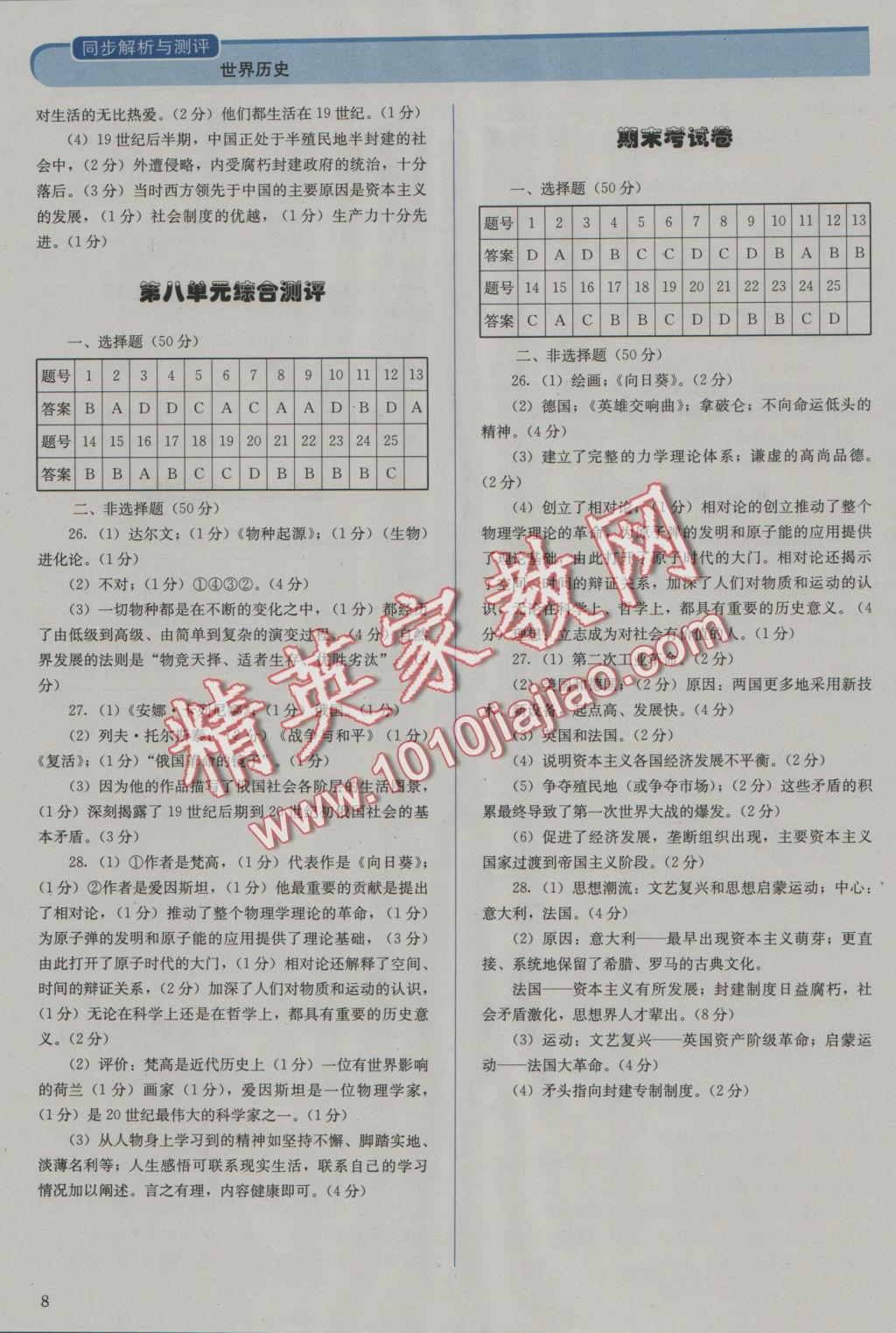 2016年人教金學(xué)典同步解析與測(cè)評(píng)九年級(jí)世界歷史上冊(cè)人教版J 參考答案第8頁