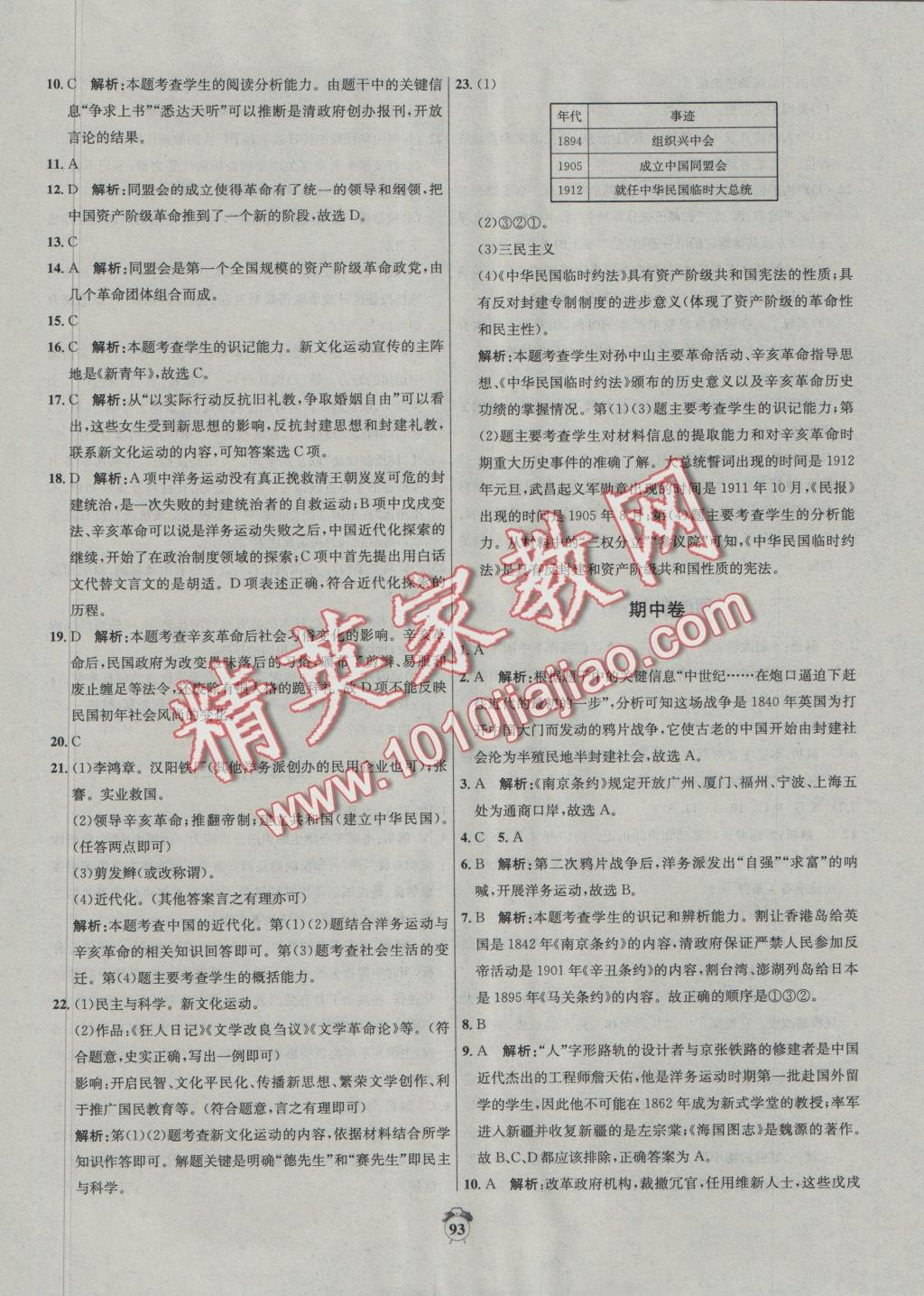 2016年陽光奪冠八年級(jí)歷史上冊(cè)北師大版 參考答案第5頁