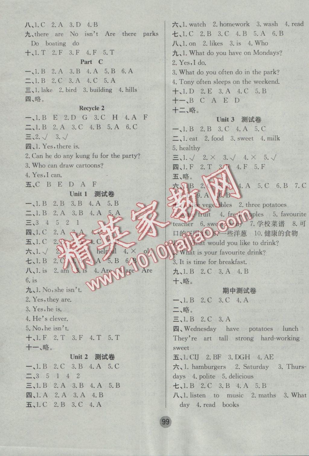 2016年英才小狀元同步優(yōu)化練與測(cè)五年級(jí)英語(yǔ)上冊(cè)人教PEP版 參考答案第7頁(yè)