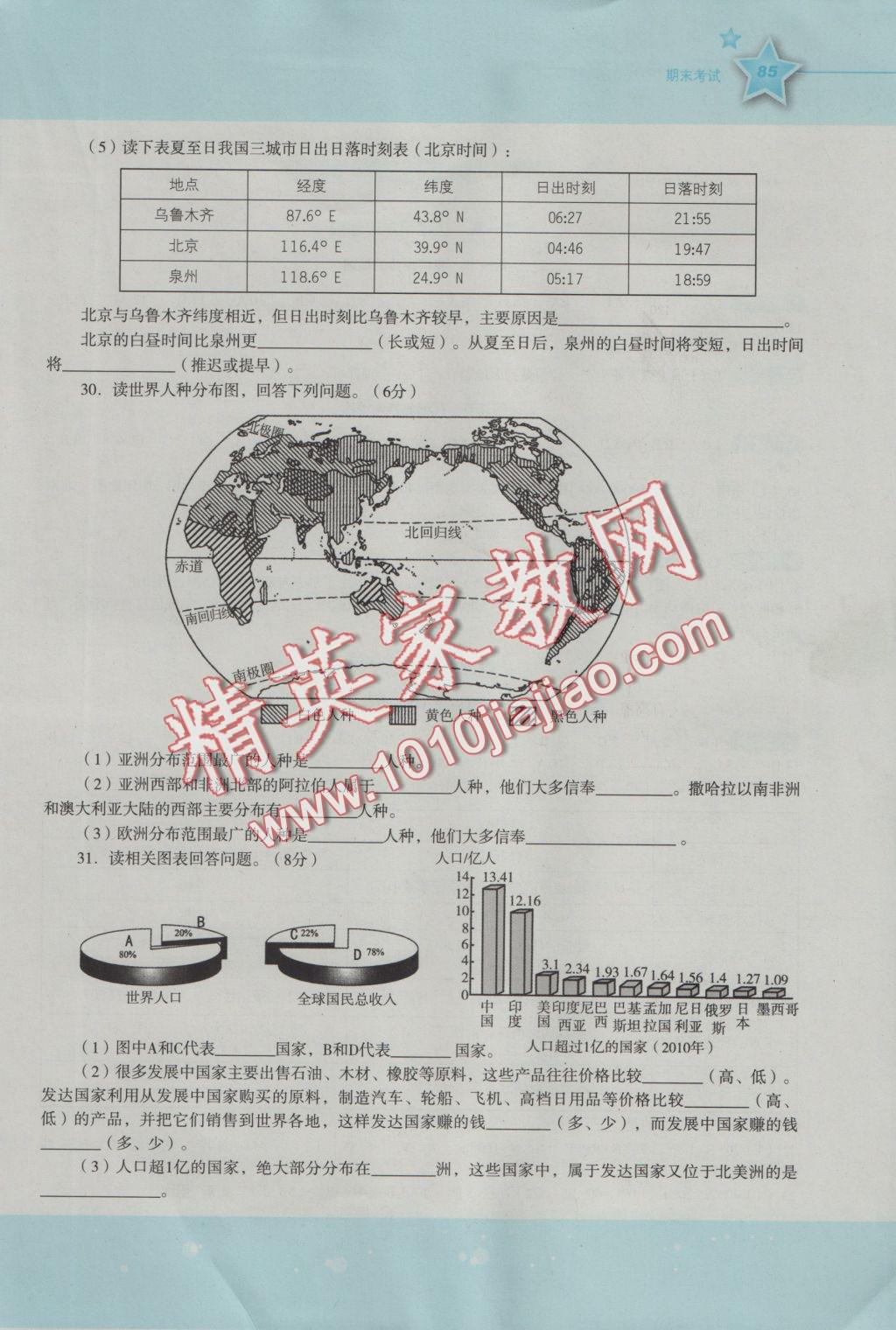 2016年新課標(biāo)初中地理同步伴你學(xué)七年級(jí)上冊(cè)湘教版 參考答案第1頁(yè)