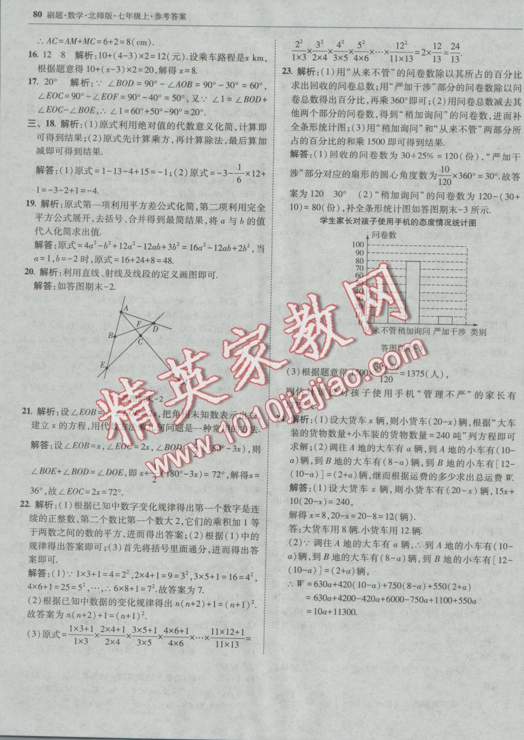 2016年北大綠卡刷題七年級數(shù)學(xué)上冊北師大版 參考答案第47頁