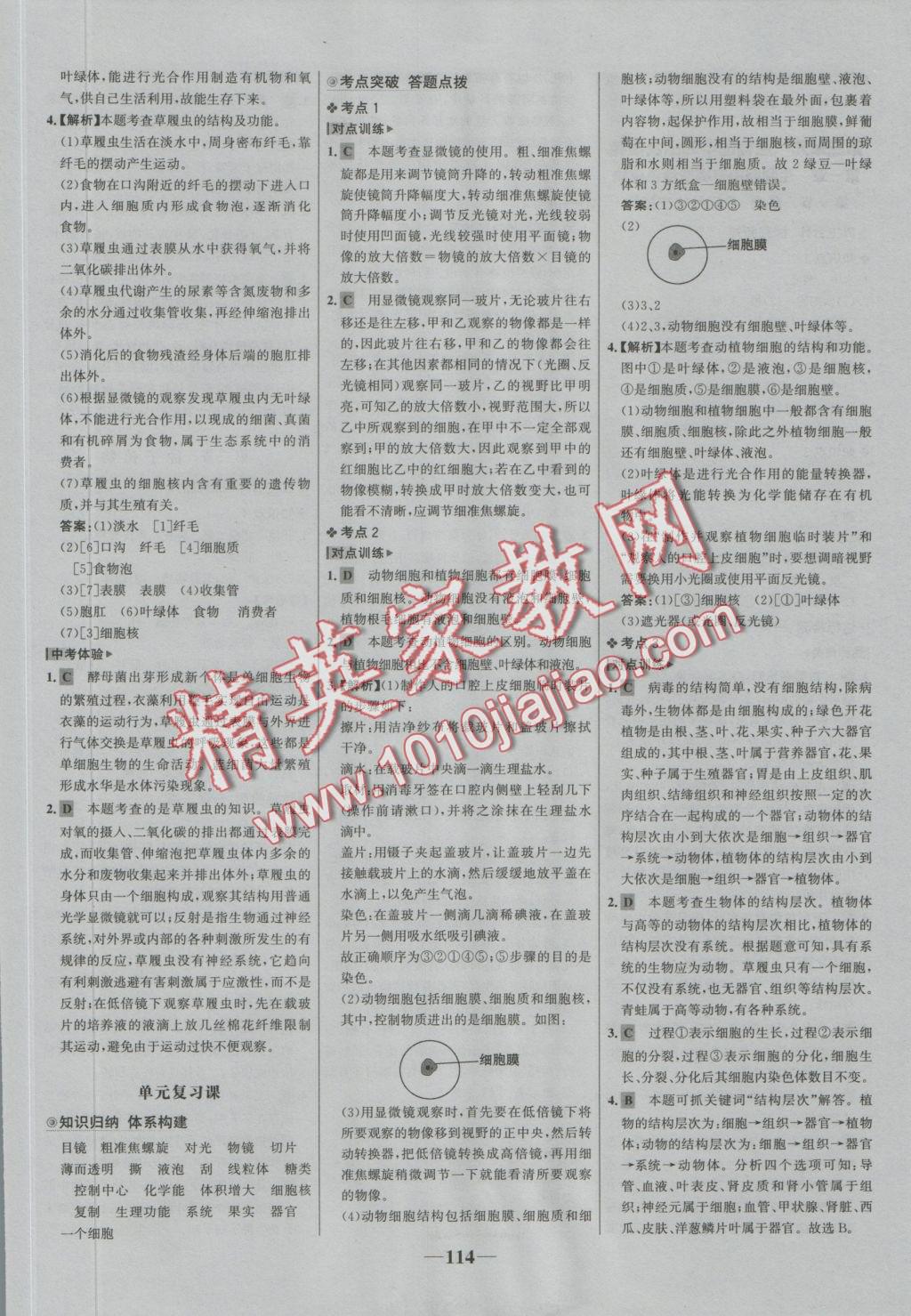 2016年世紀(jì)金榜金榜學(xué)案七年級生物上冊人教版 參考答案第14頁