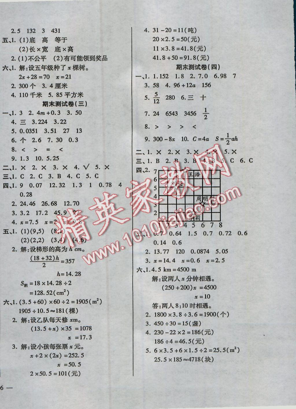 2016年小學(xué)周周大考卷五年級(jí)數(shù)學(xué)上冊(cè)人教版 參考答案第8頁