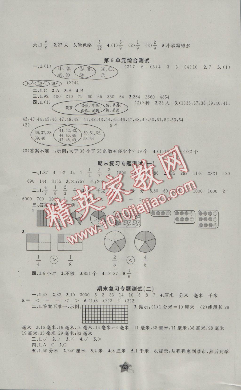 2016年新課程學(xué)習(xí)與測評(píng)單元雙測三年級(jí)數(shù)學(xué)上冊A版 參考答案第3頁