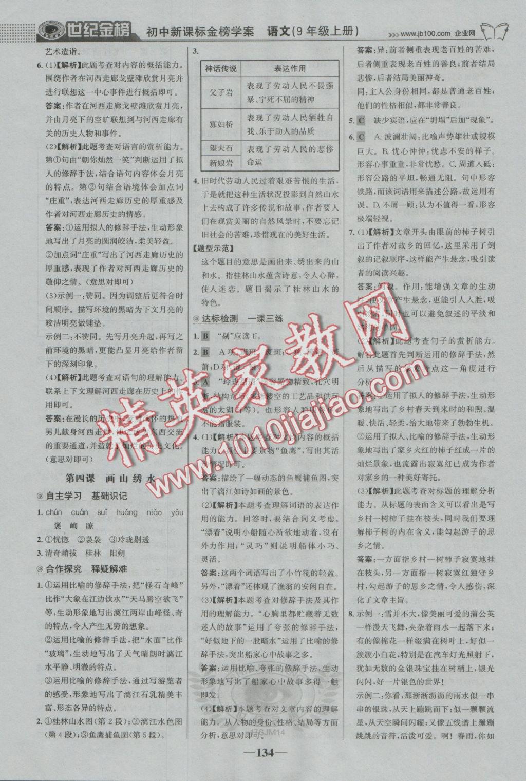 2016年世紀金榜金榜學(xué)案九年級語文上冊蘇教版 參考答案第3頁